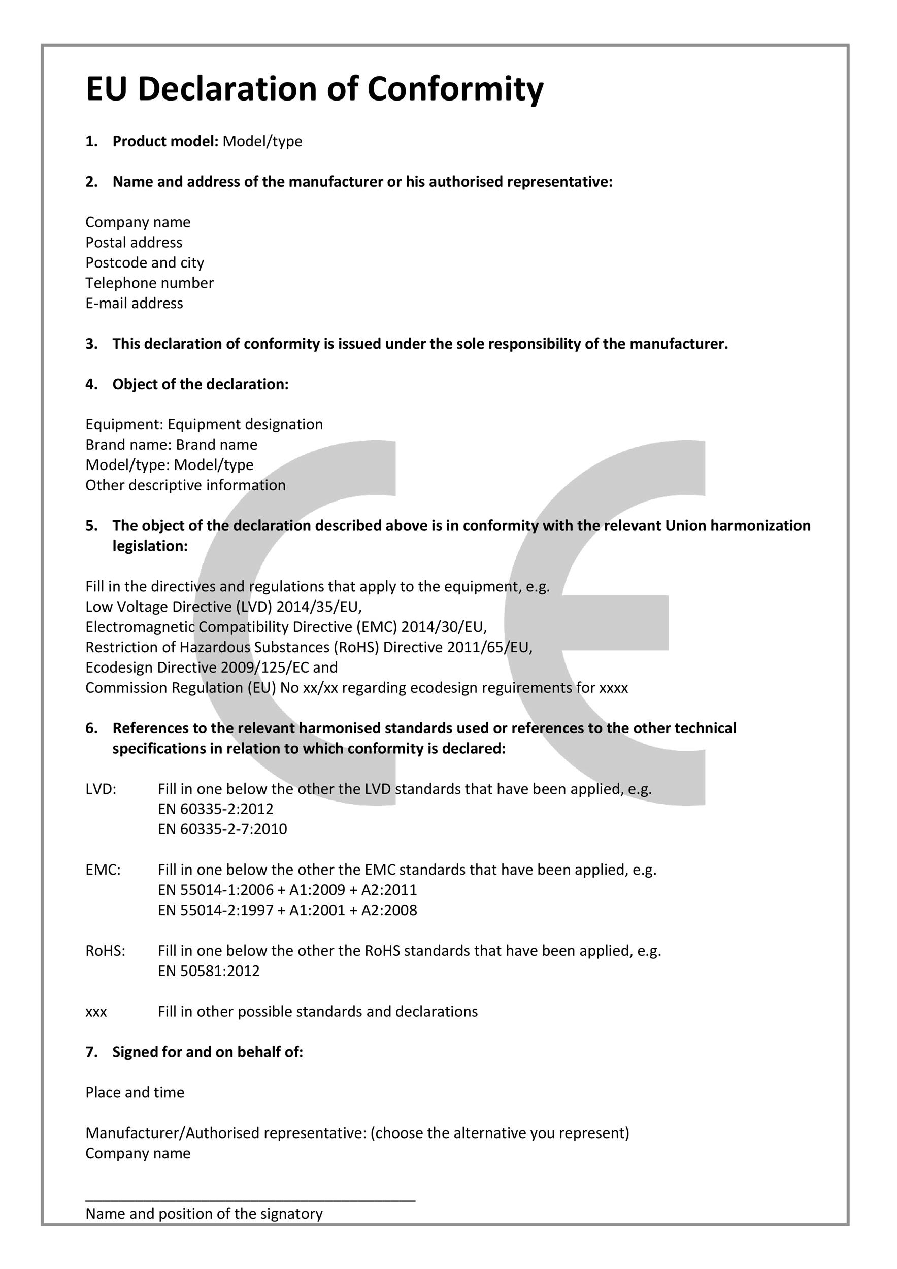 Certificate Of Conformance Template