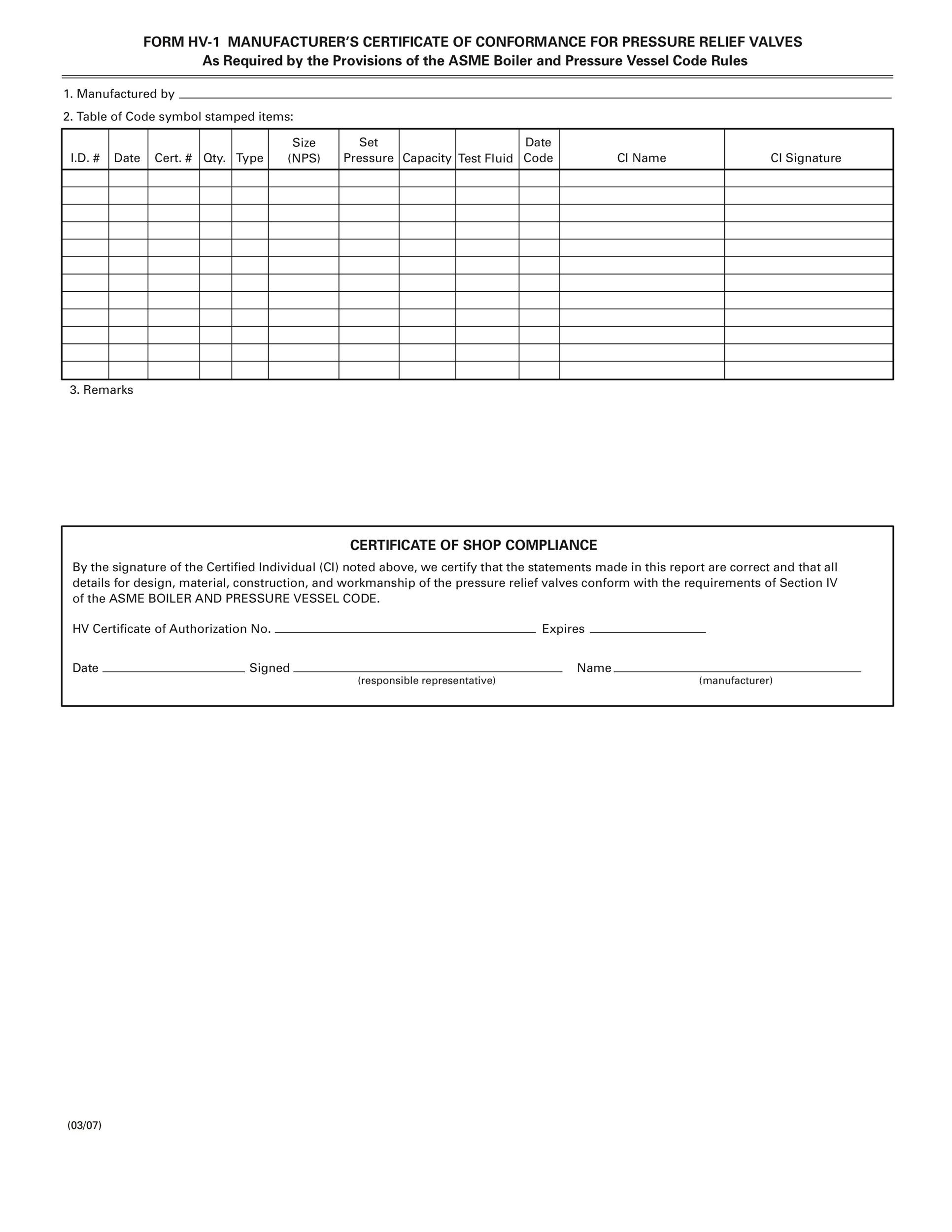 Certificate Of Conformity Template Free