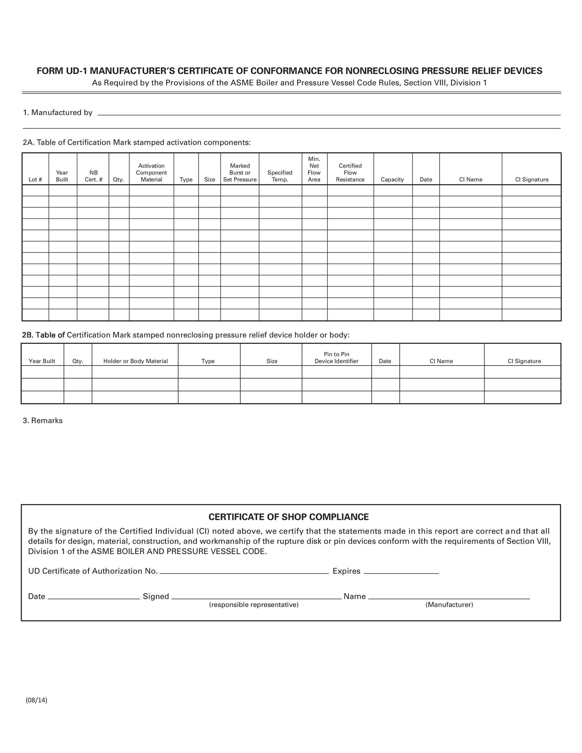 Certificate Of Conformance Template