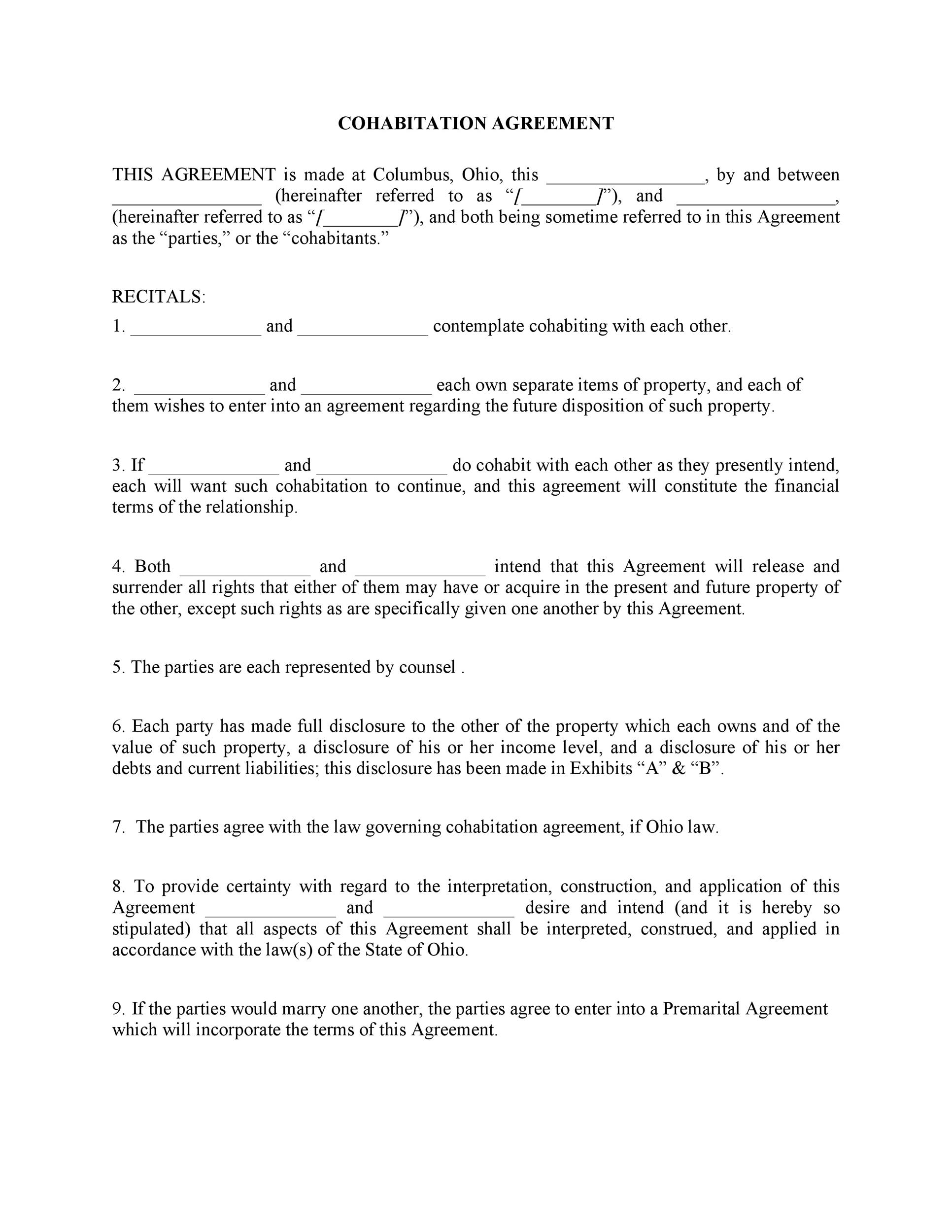 Cohabitation Agreement Forms