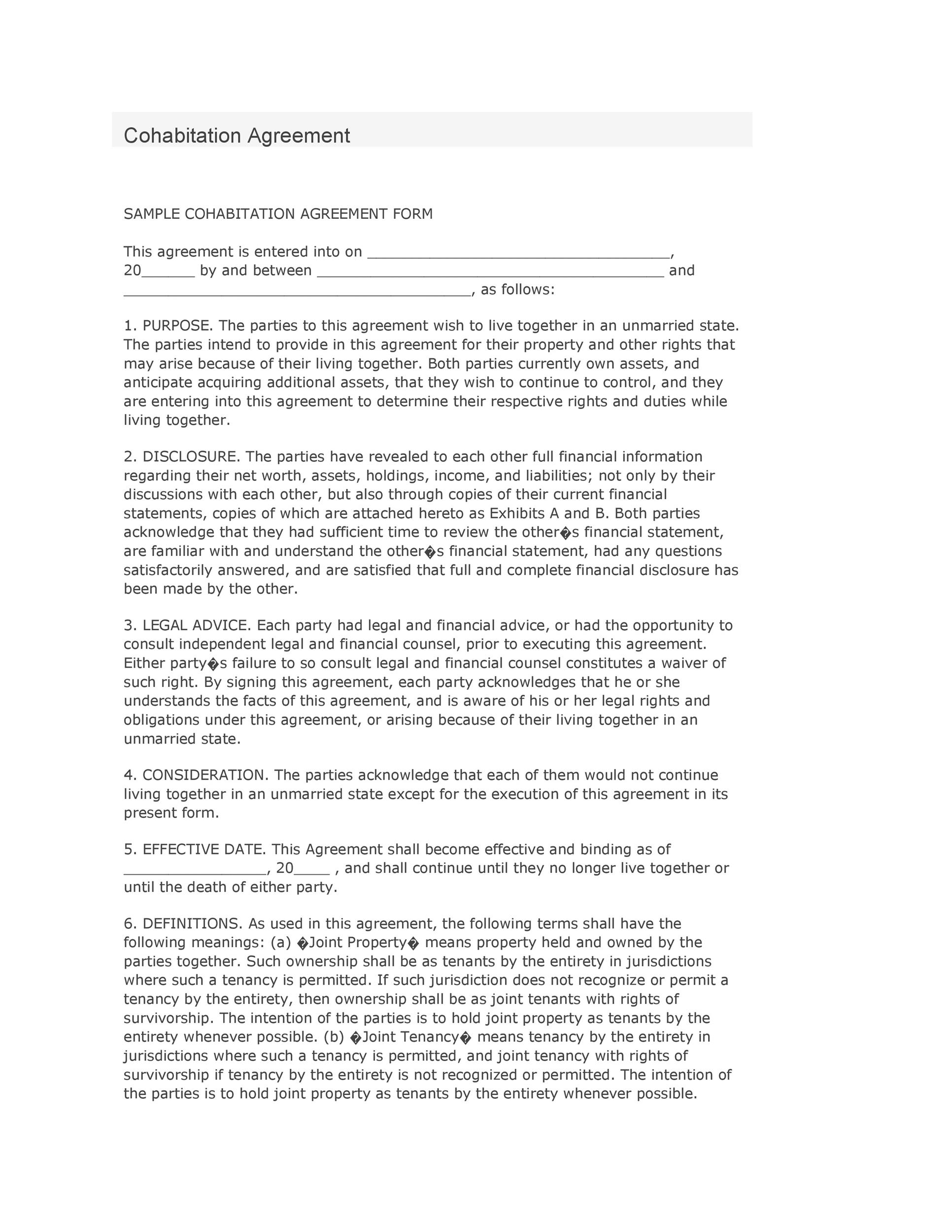 Cohabitation Agreement 30 Free Templates And Forms Templatelab