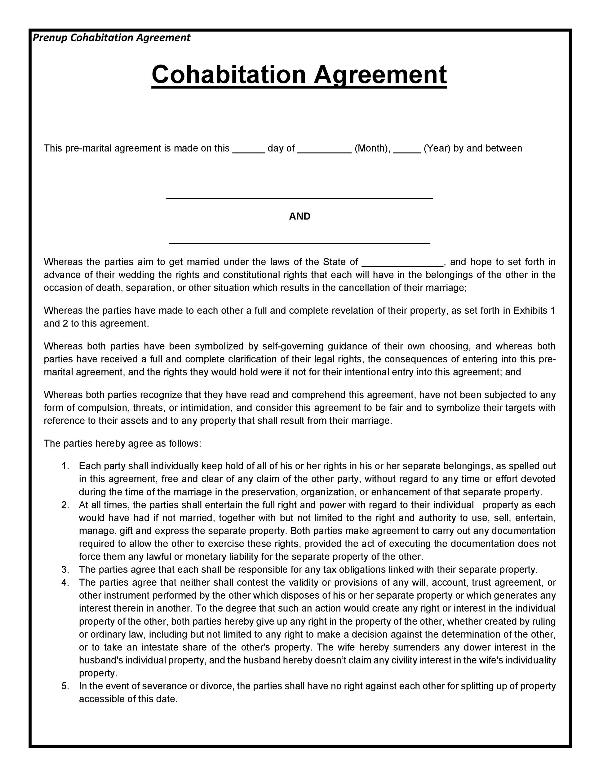 Cohabitation Agreement 30 Free Templates Forms Template Lab