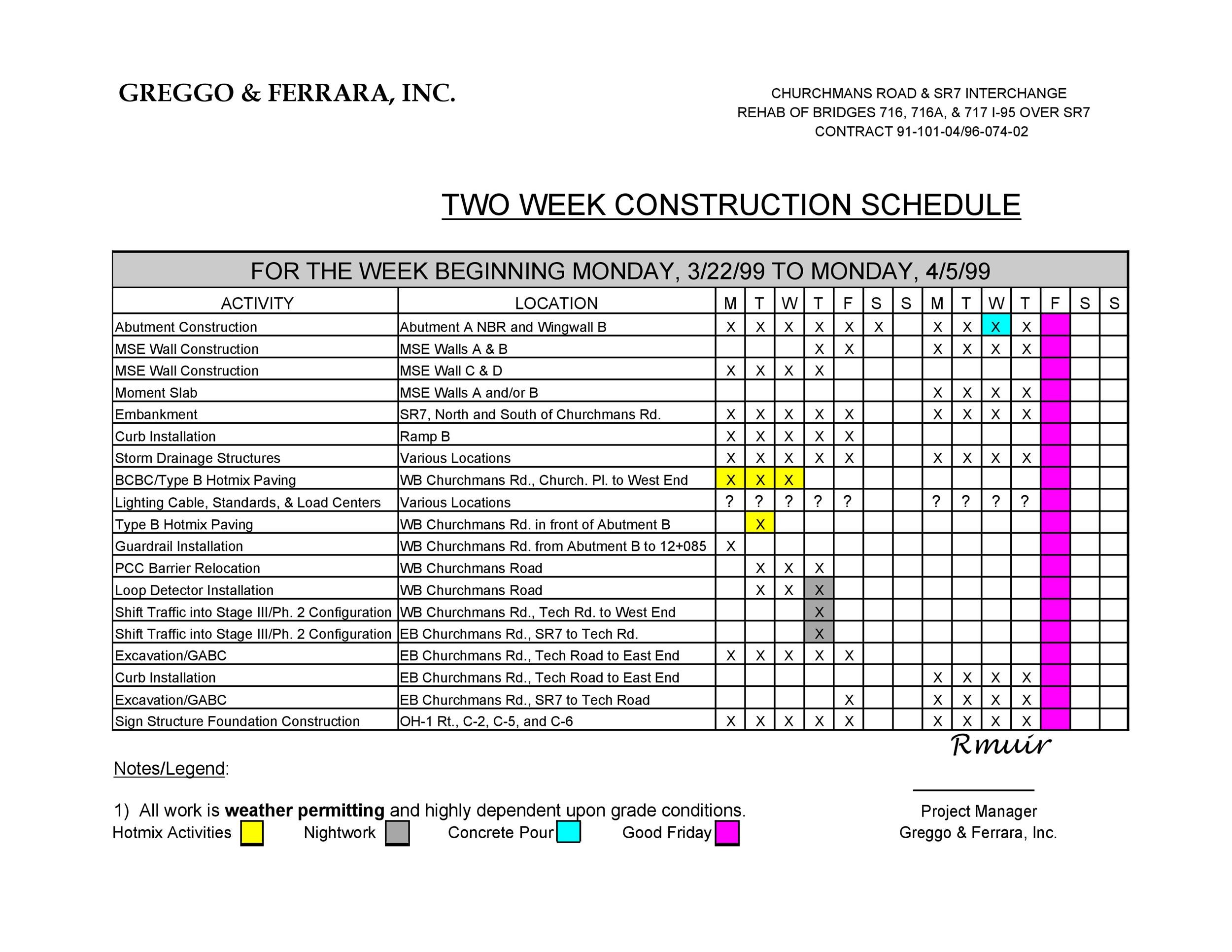 Construction Weather Chart Sample