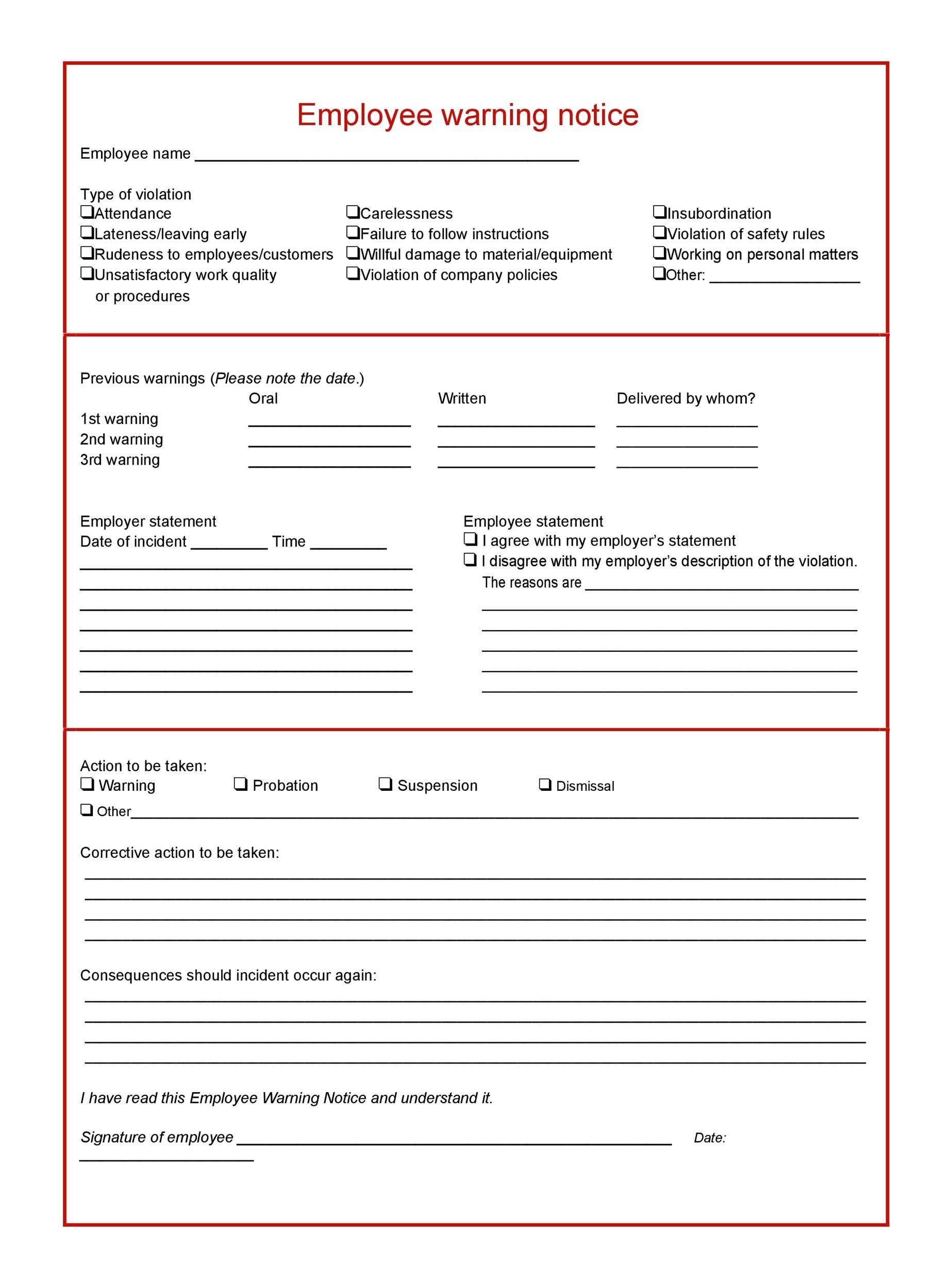 Employee Warning Notice Download 56 Free Templates And Forms 0366