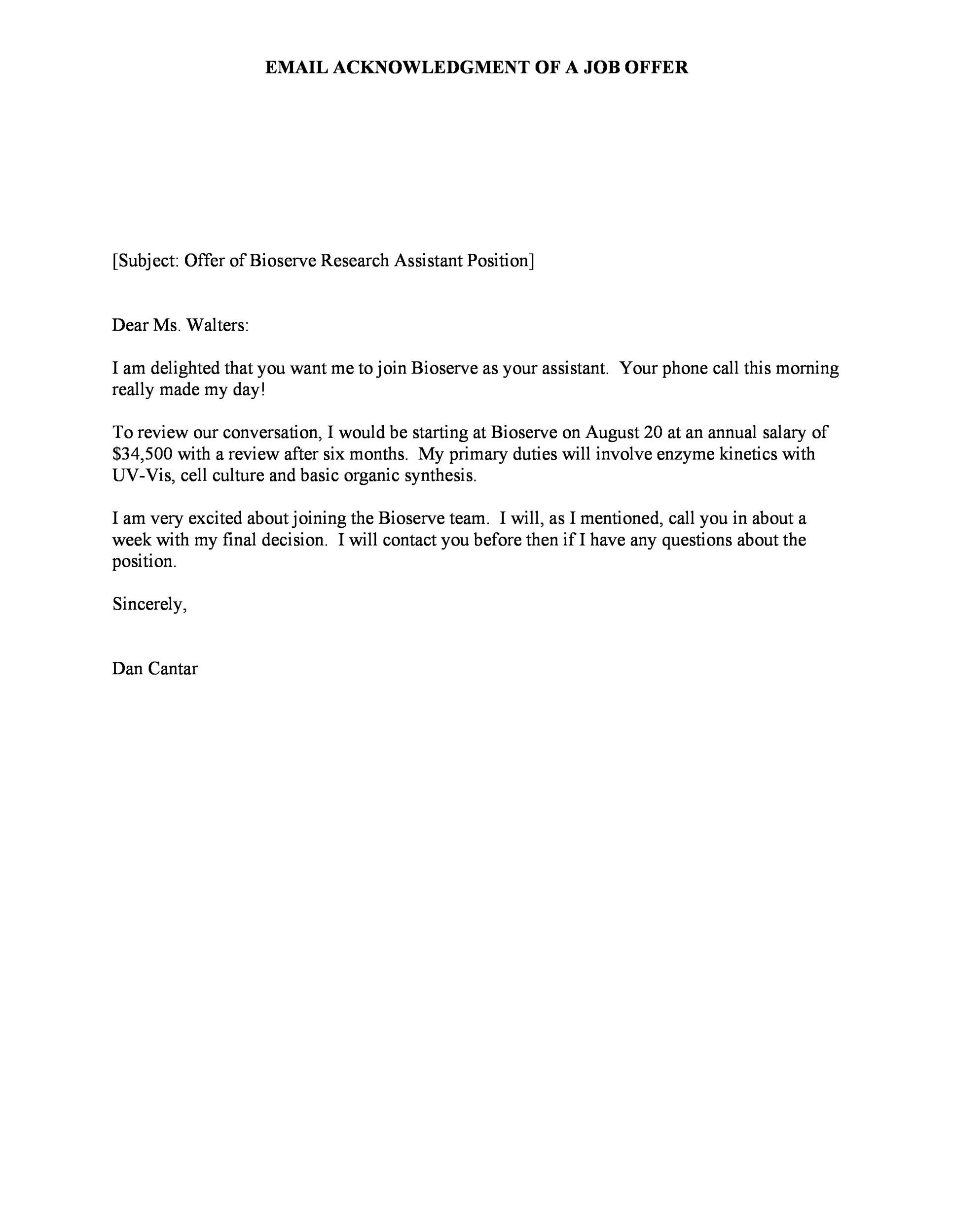 40 Professional Job Offer Acceptance Letter Email Templates