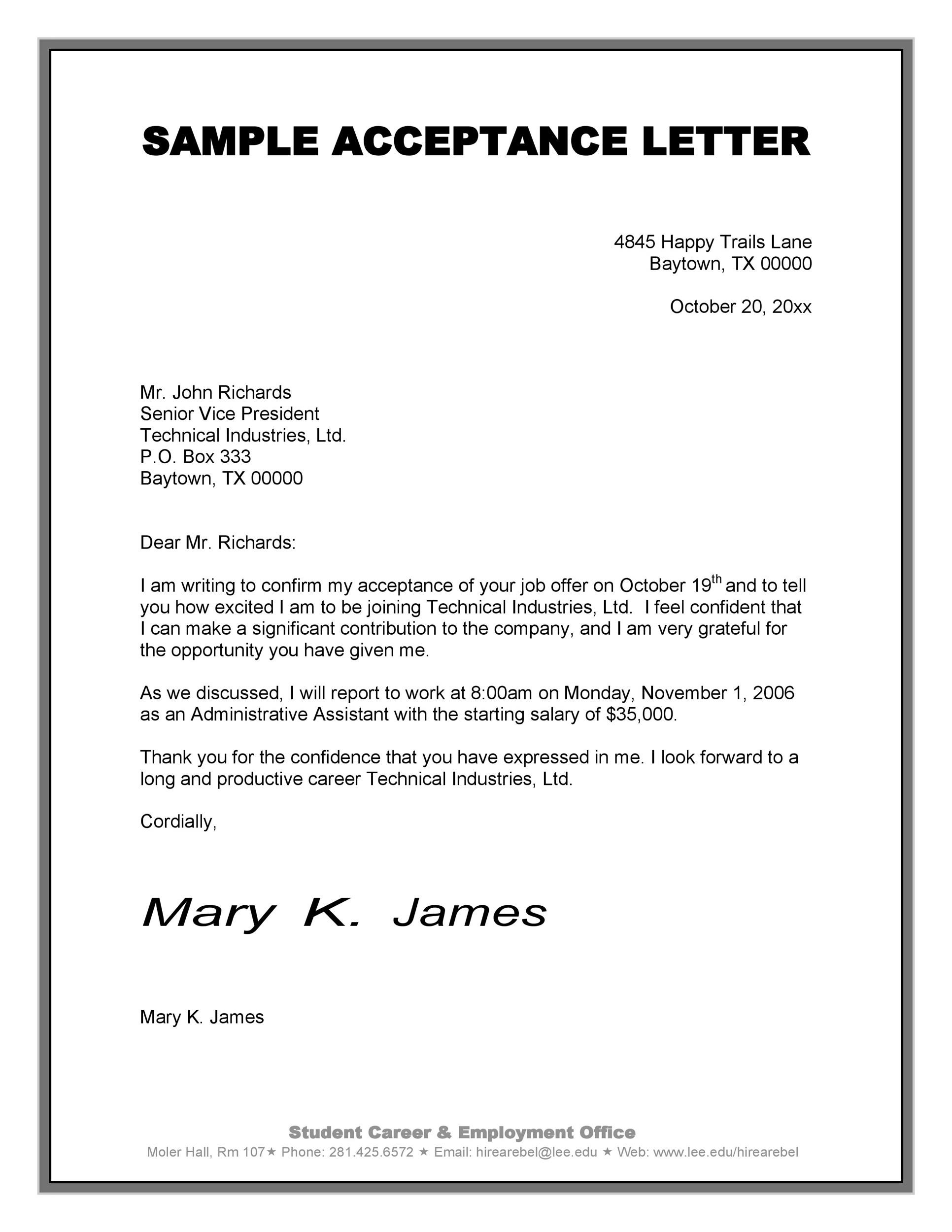 How to write a job acceptance letter (with samples).