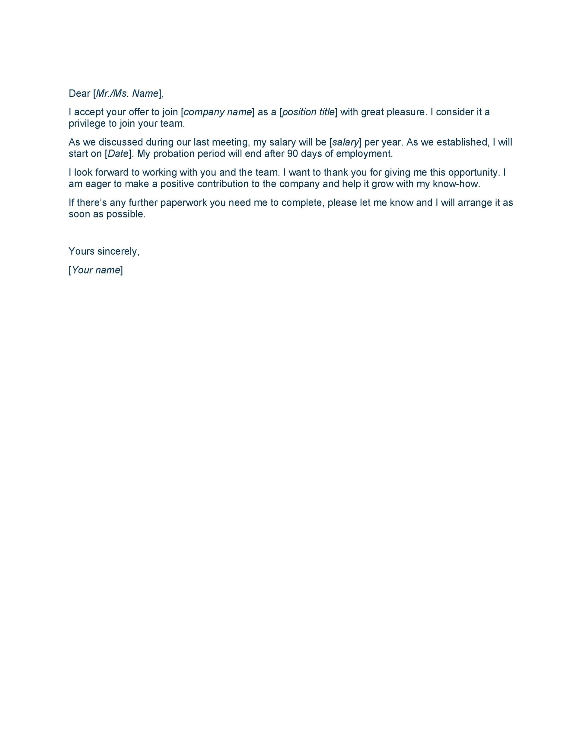 40 Professional Job Offer Acceptance Letter Email Templates ᐅ TemplateLab
