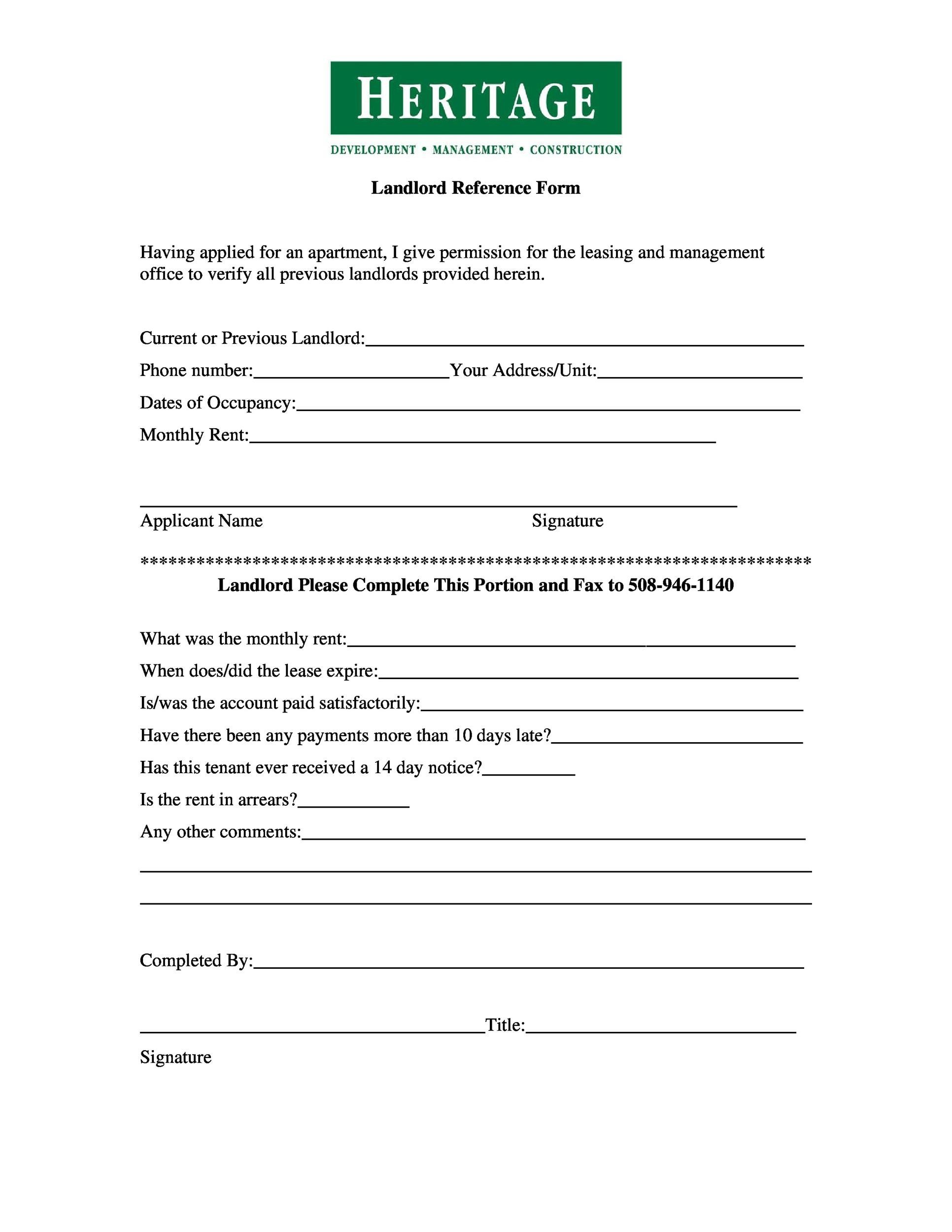 Landlord Rental Reference Letter