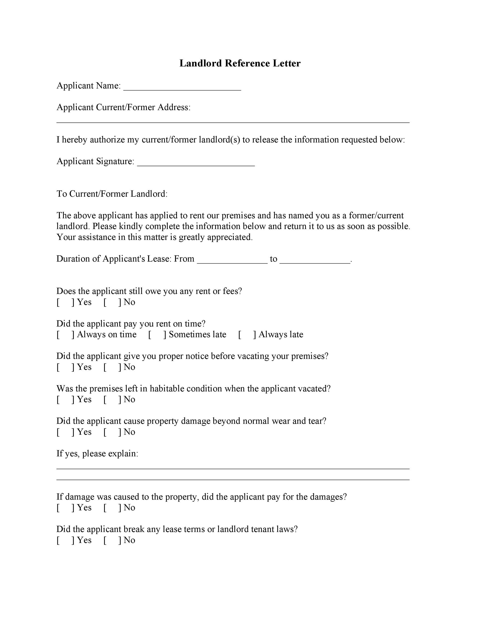 Reference Letter From Employer To Landlord Template