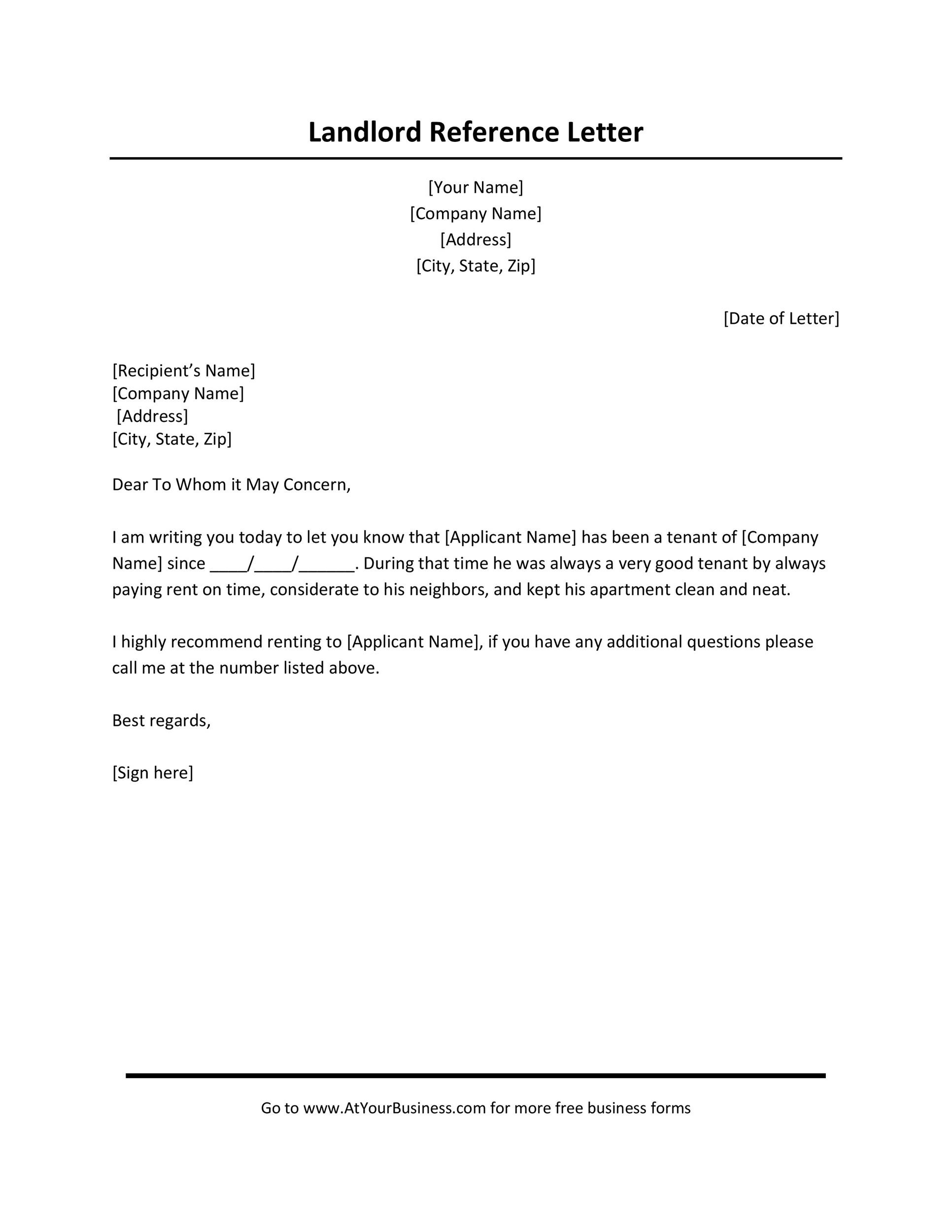 Free Rental Reference Letter Template