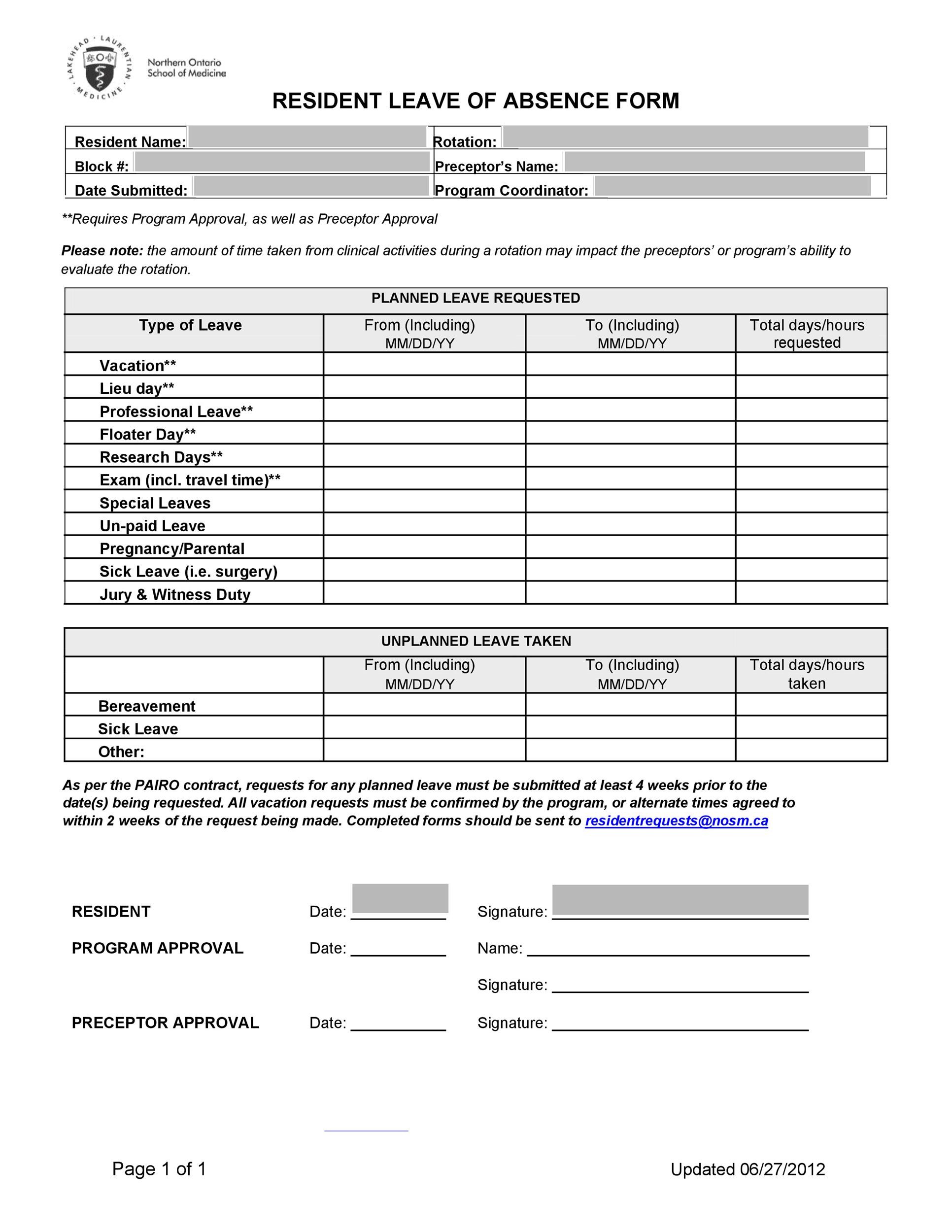 45 Free Leave of Absence Letters and Forms ᐅ Template Lab