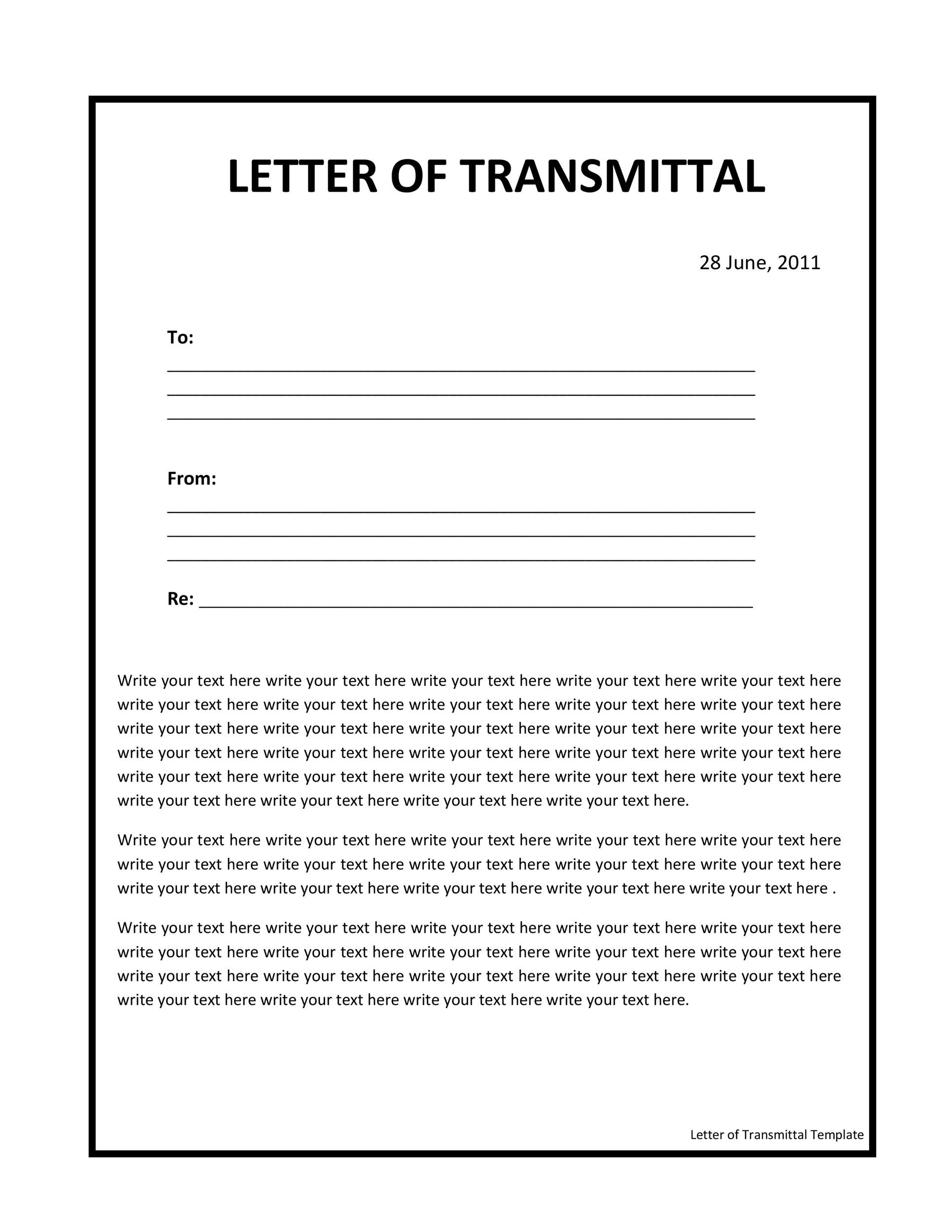 construction letter of transmittal template free download