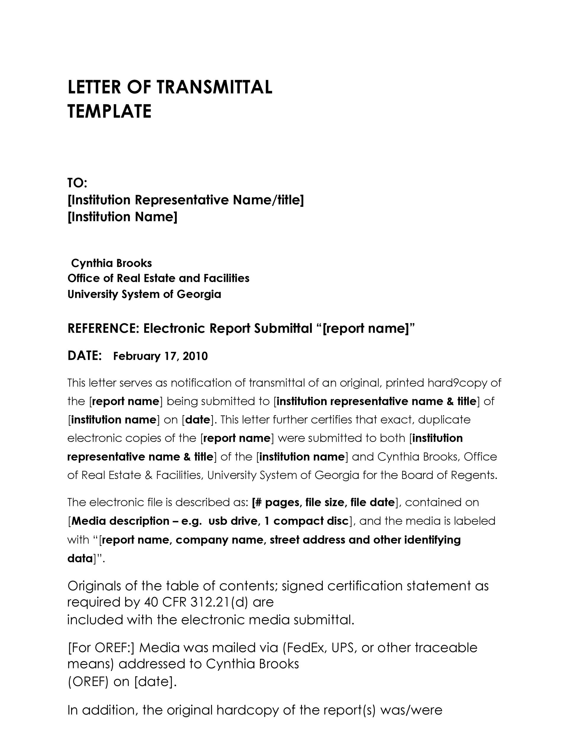 Letter Of Transmittal Sample For A Report