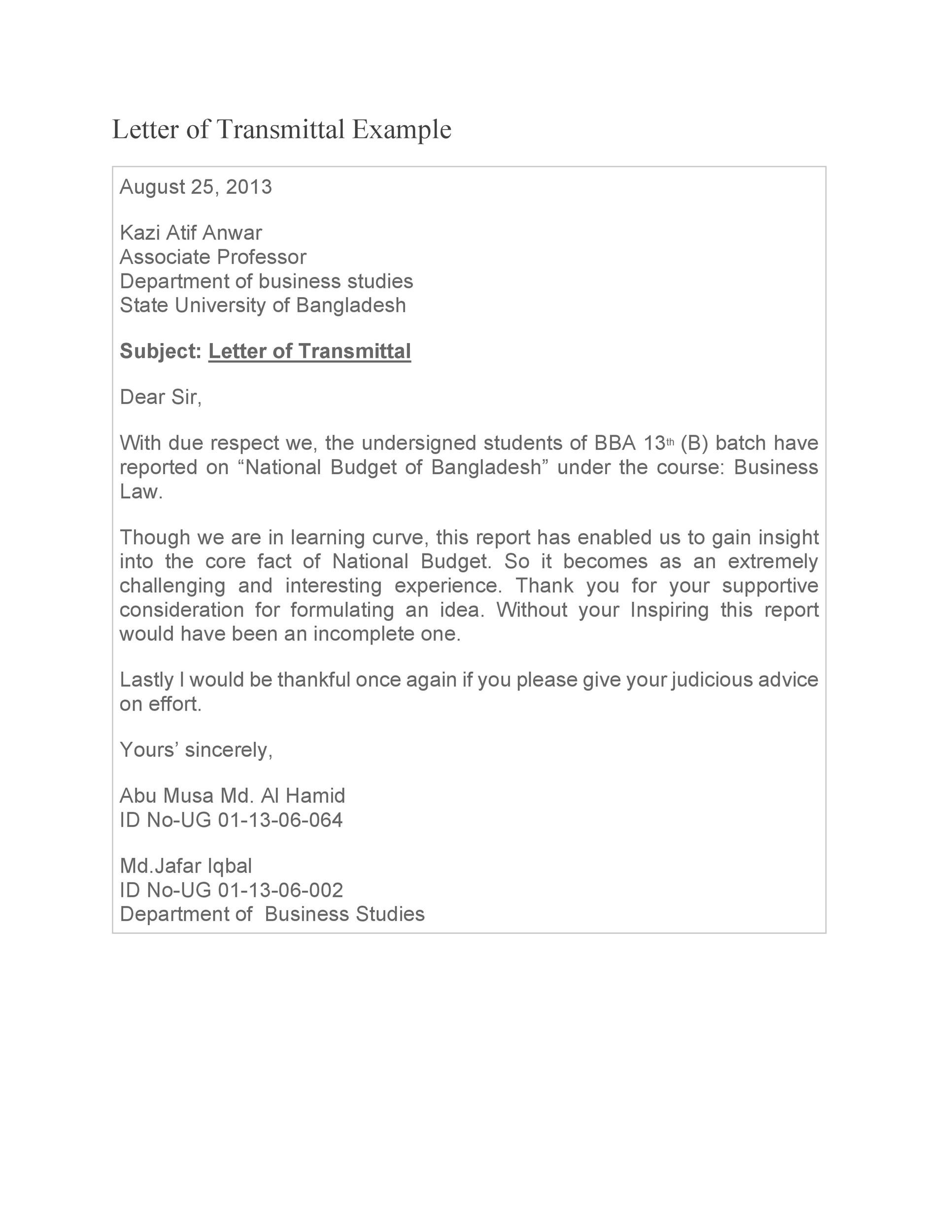 Letter Of Transmittal 40 Great Examples Templates Template Lab