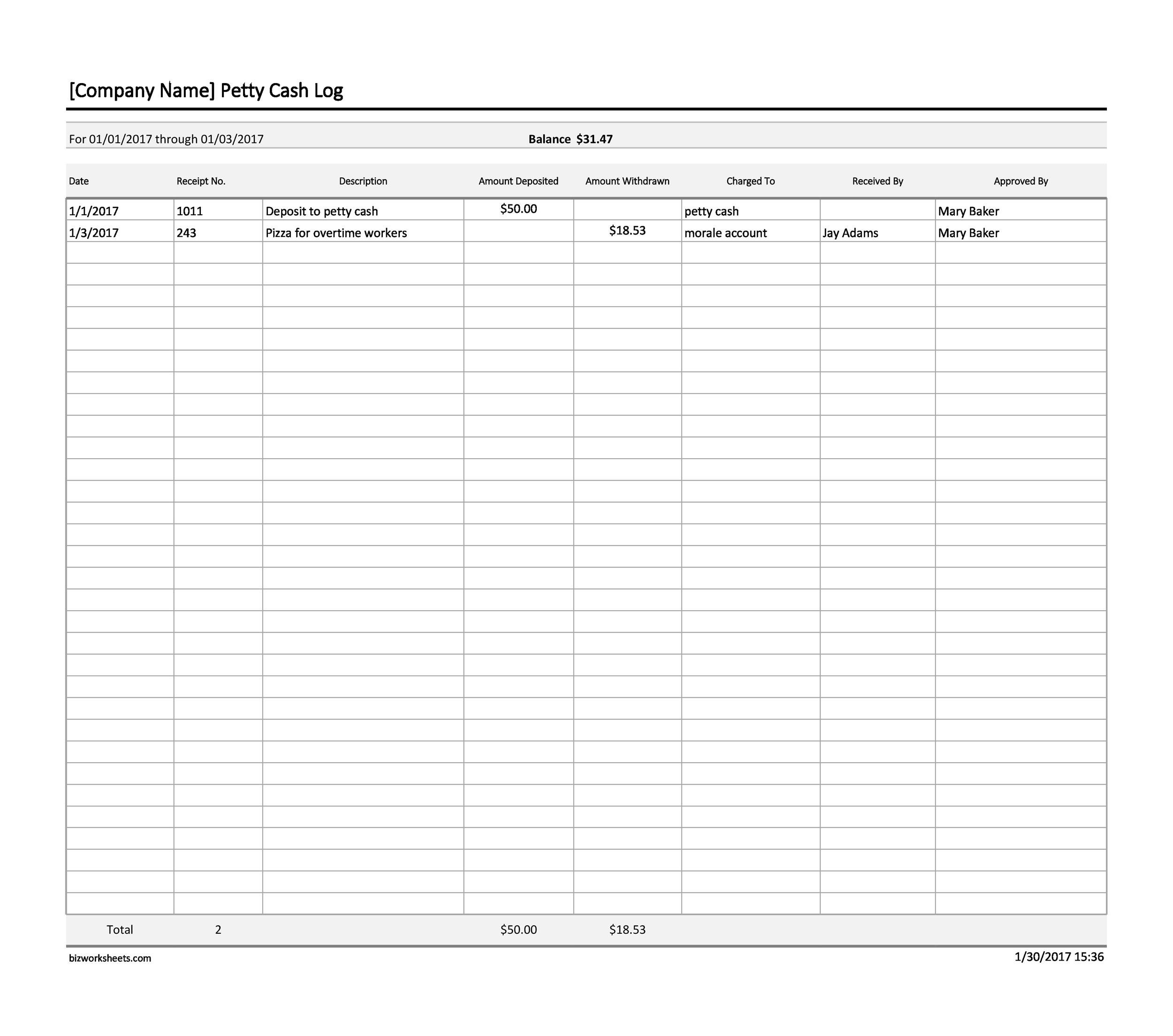 40 Petty Cash Log Templates Forms Excel PDF Word Template Lab