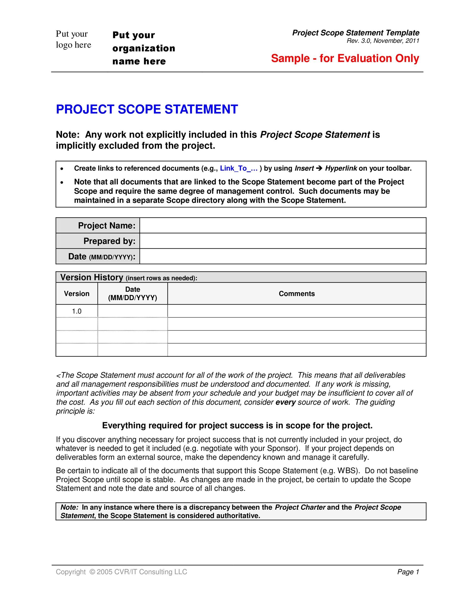 Project Scope Statement Template