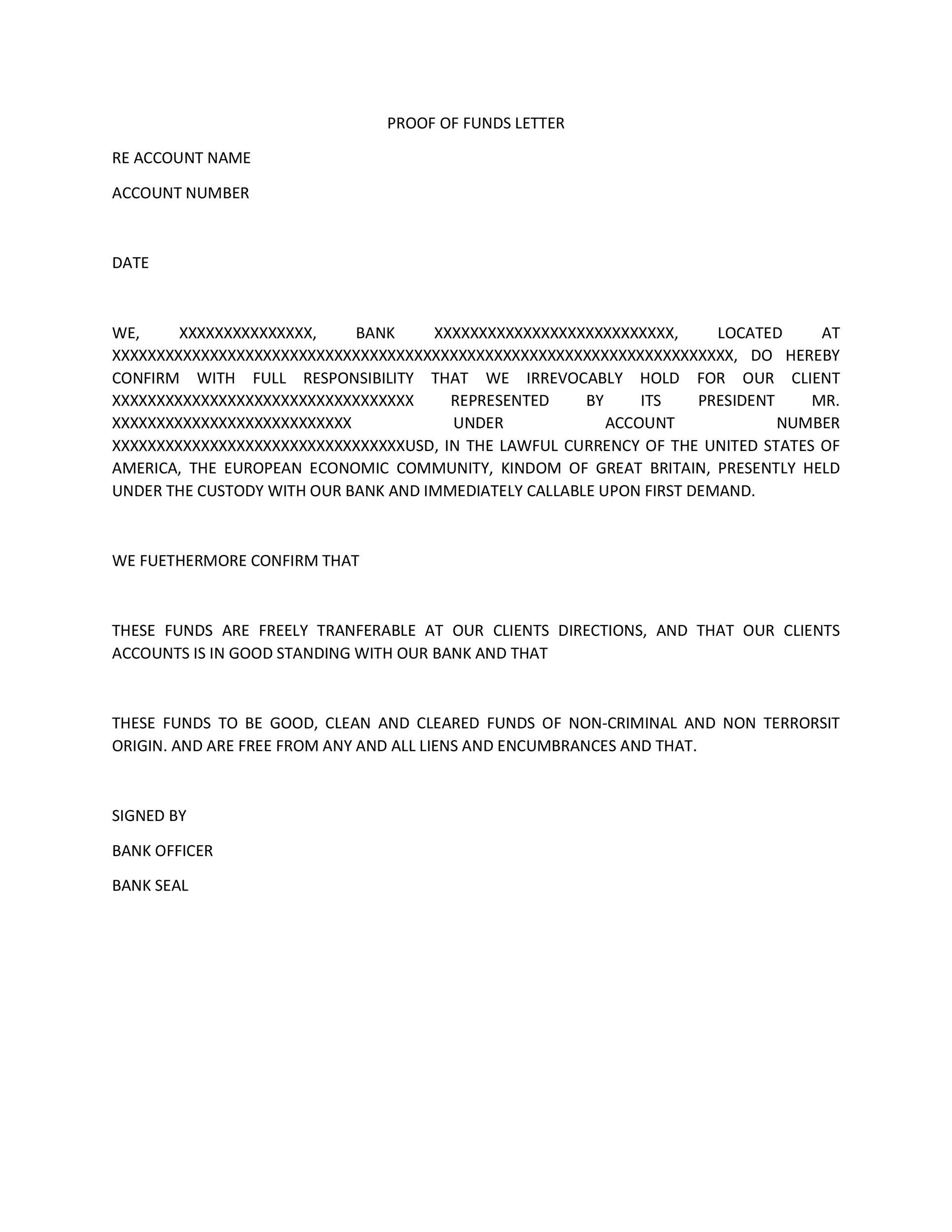 Funding Letter Template With Proof Of Funds Letter Template