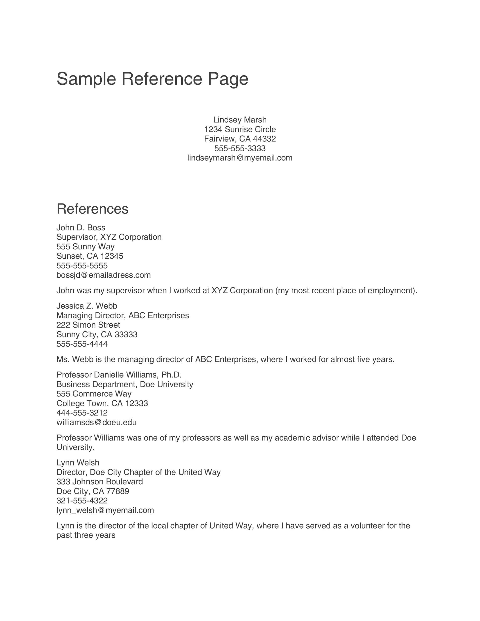 40 Professional Reference Page Sheet Templates Templatelab 4539