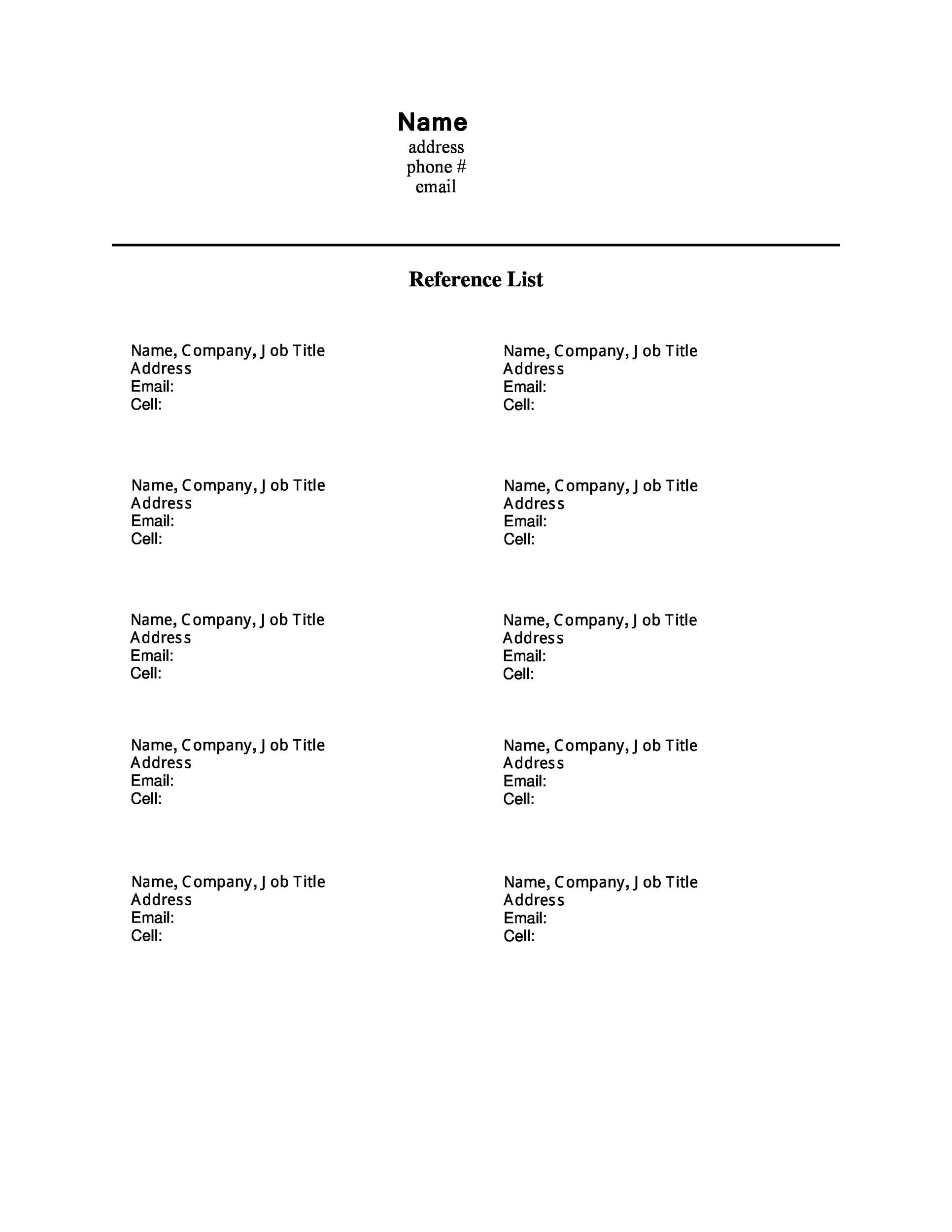 Free Reference Sheet Template Printable Templates