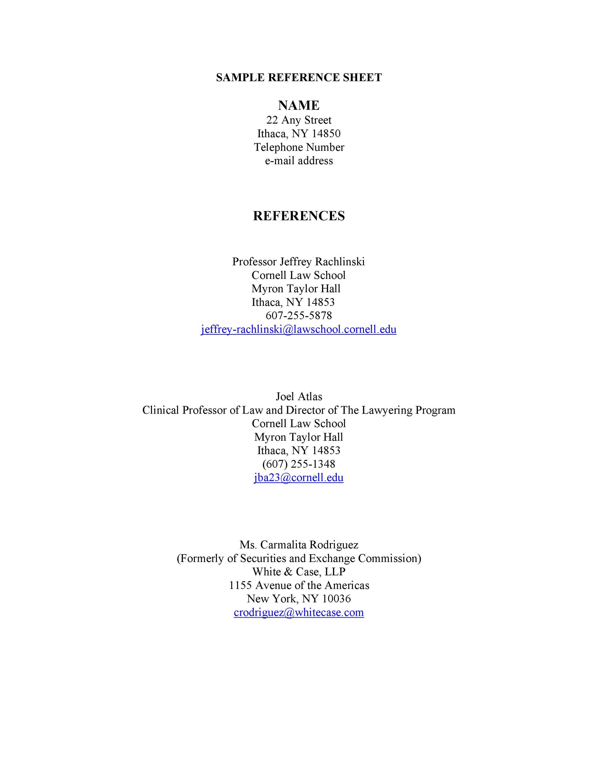 Professional References Template Free