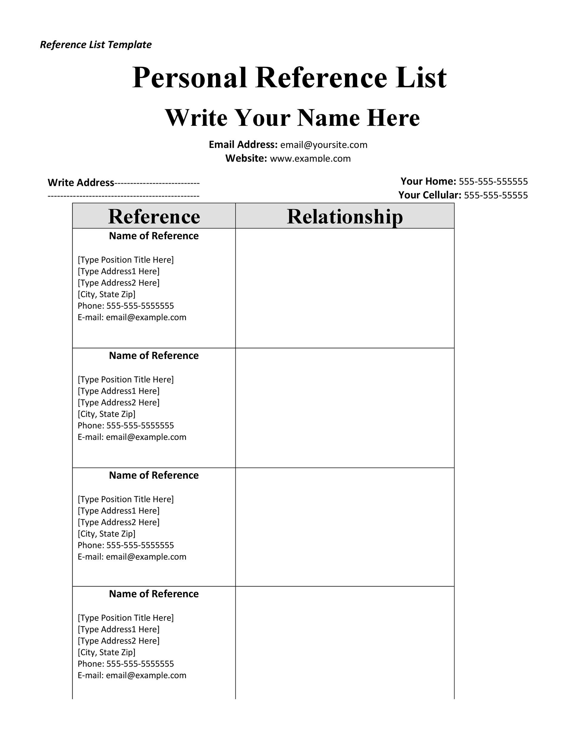 References List Template