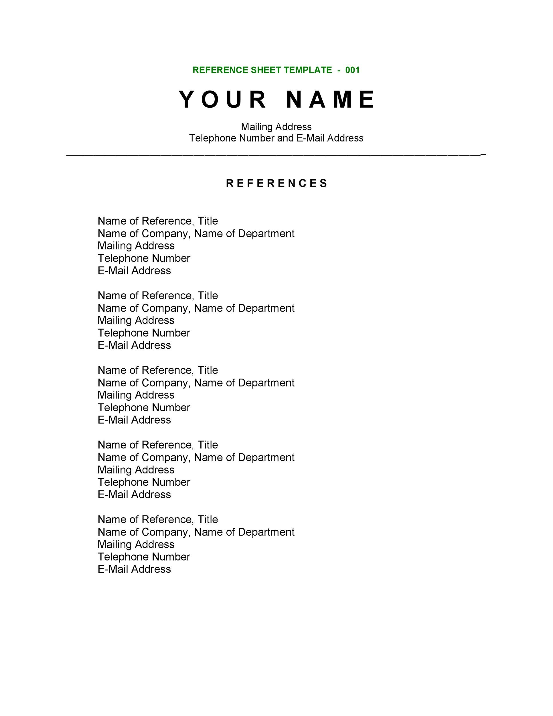 Free Reference List Template For Resume