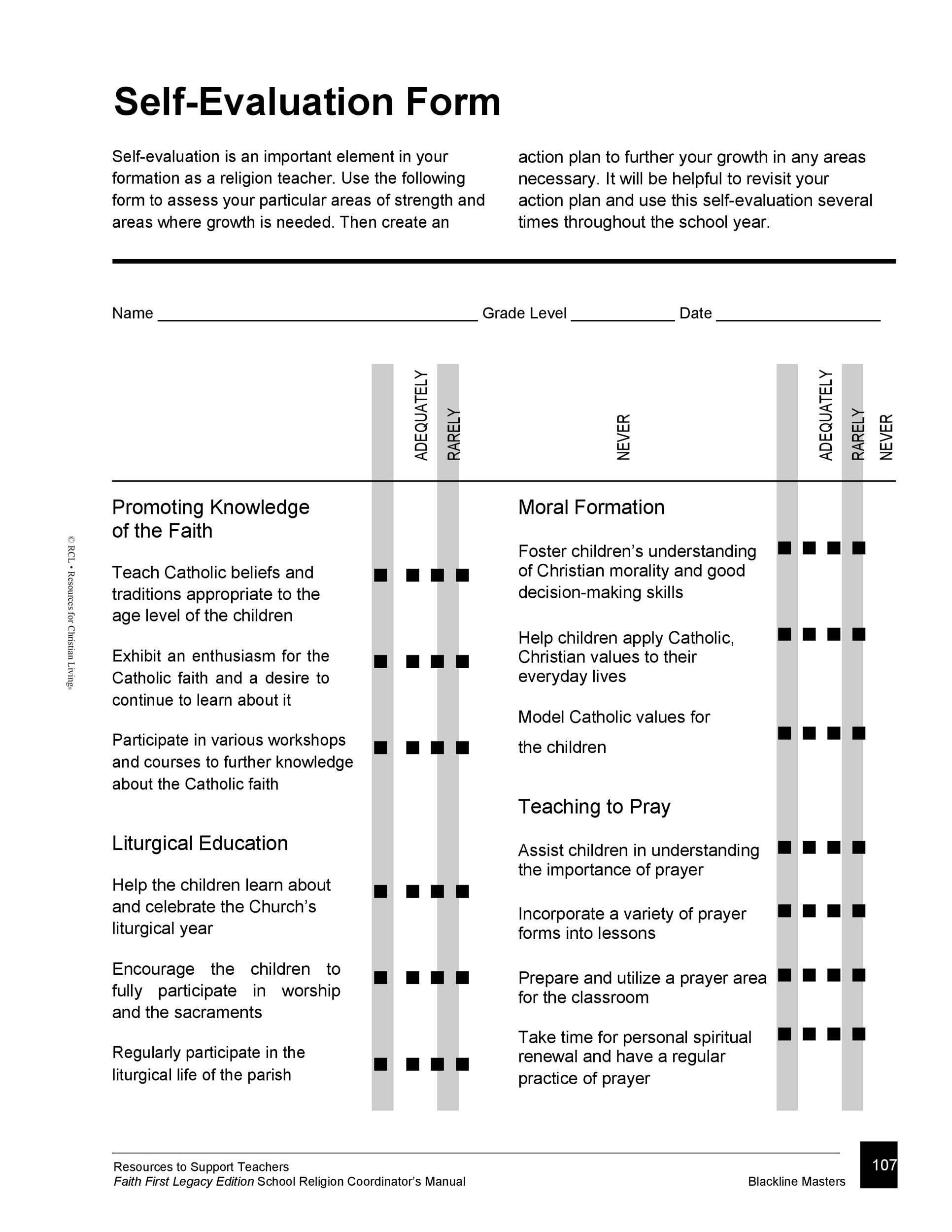 50  self evaluation examples, forms & questions