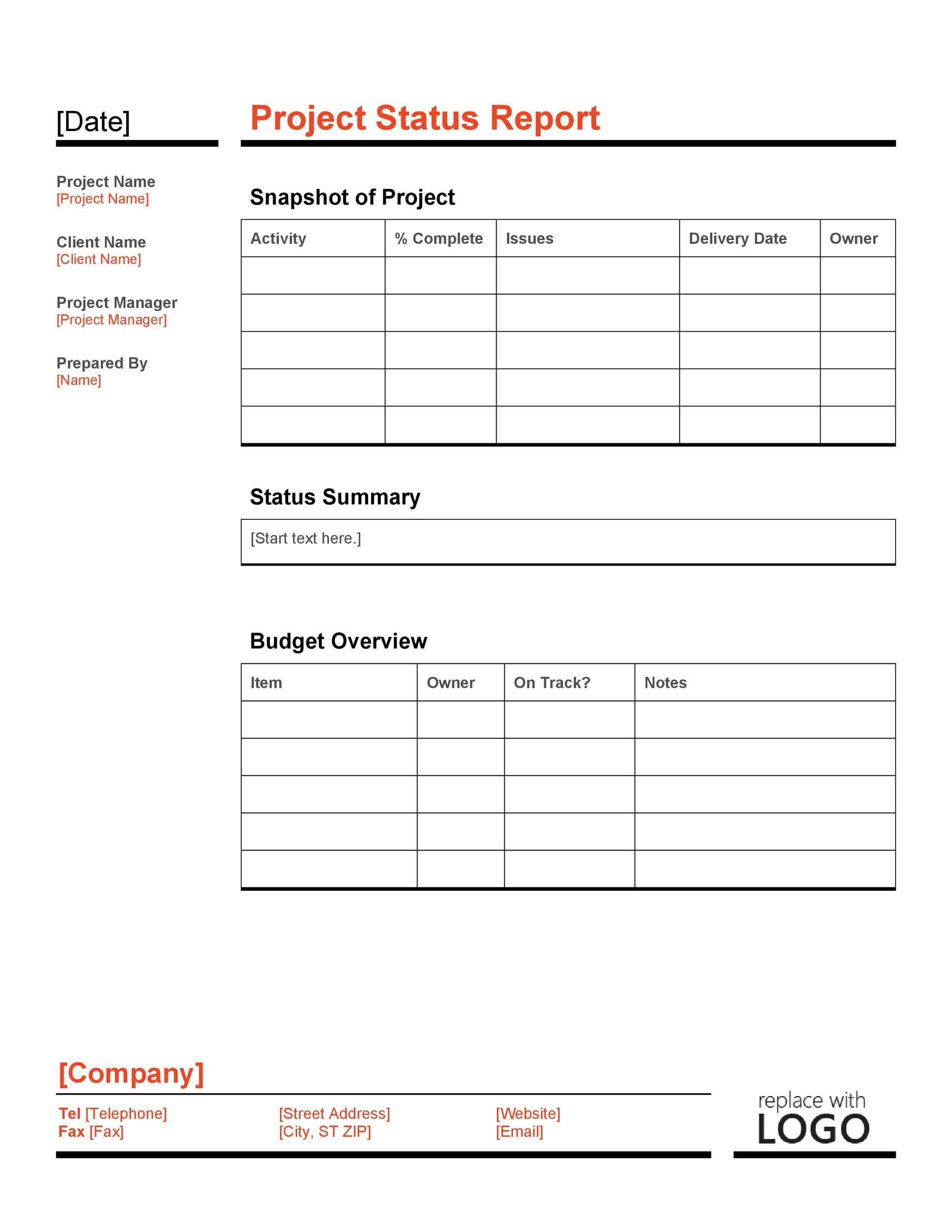 free project status report templates