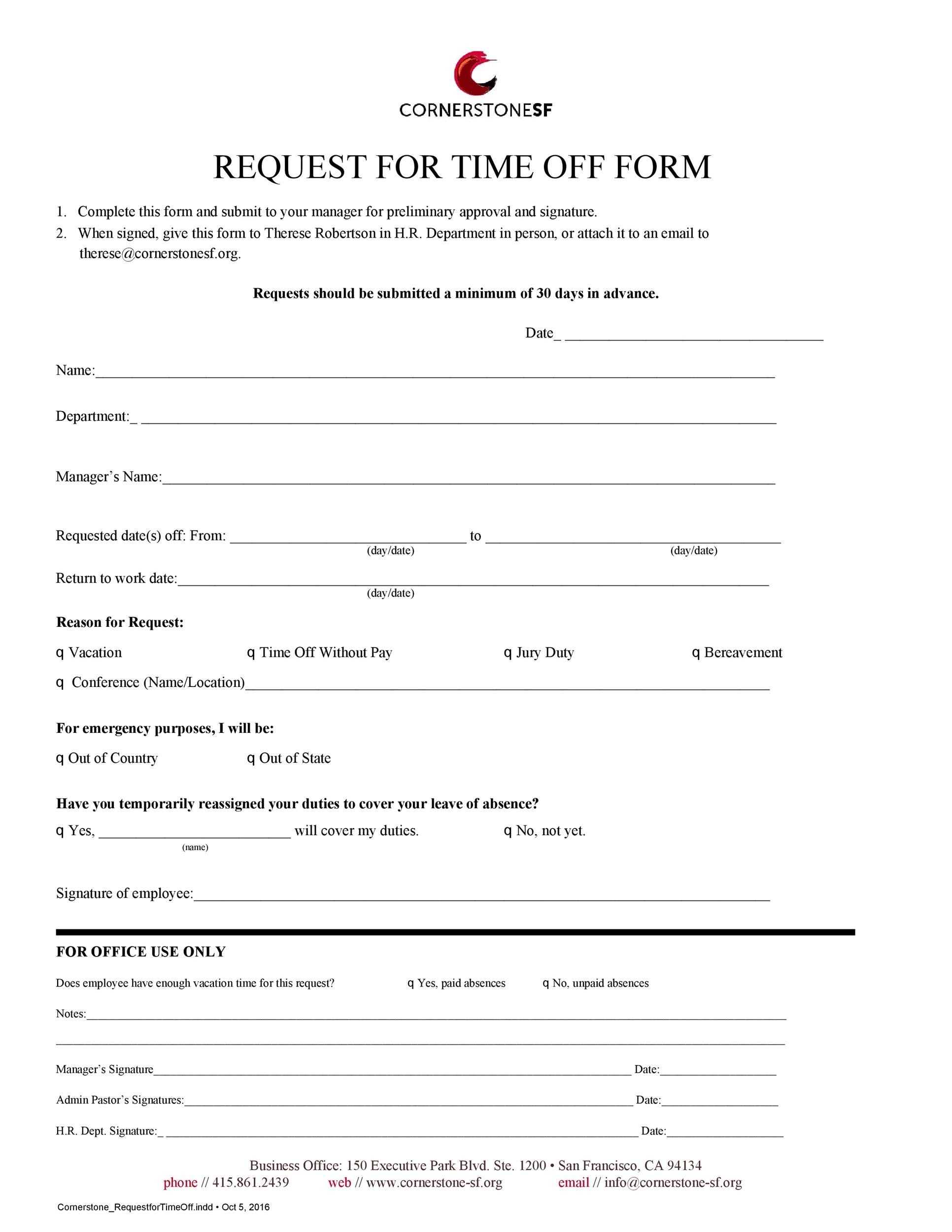 Free Printable Employee Time Off Request Form