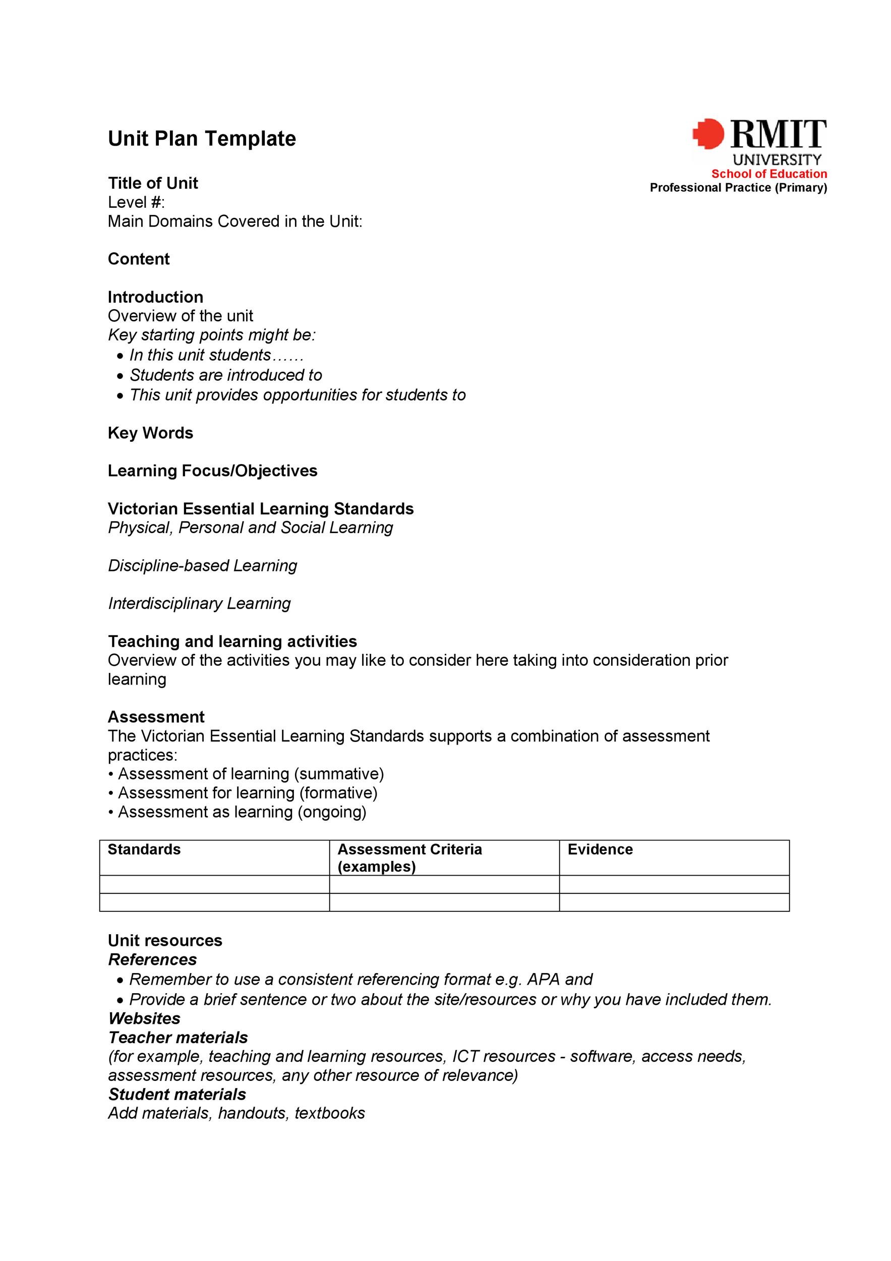 Unit Plan Template Google Doc