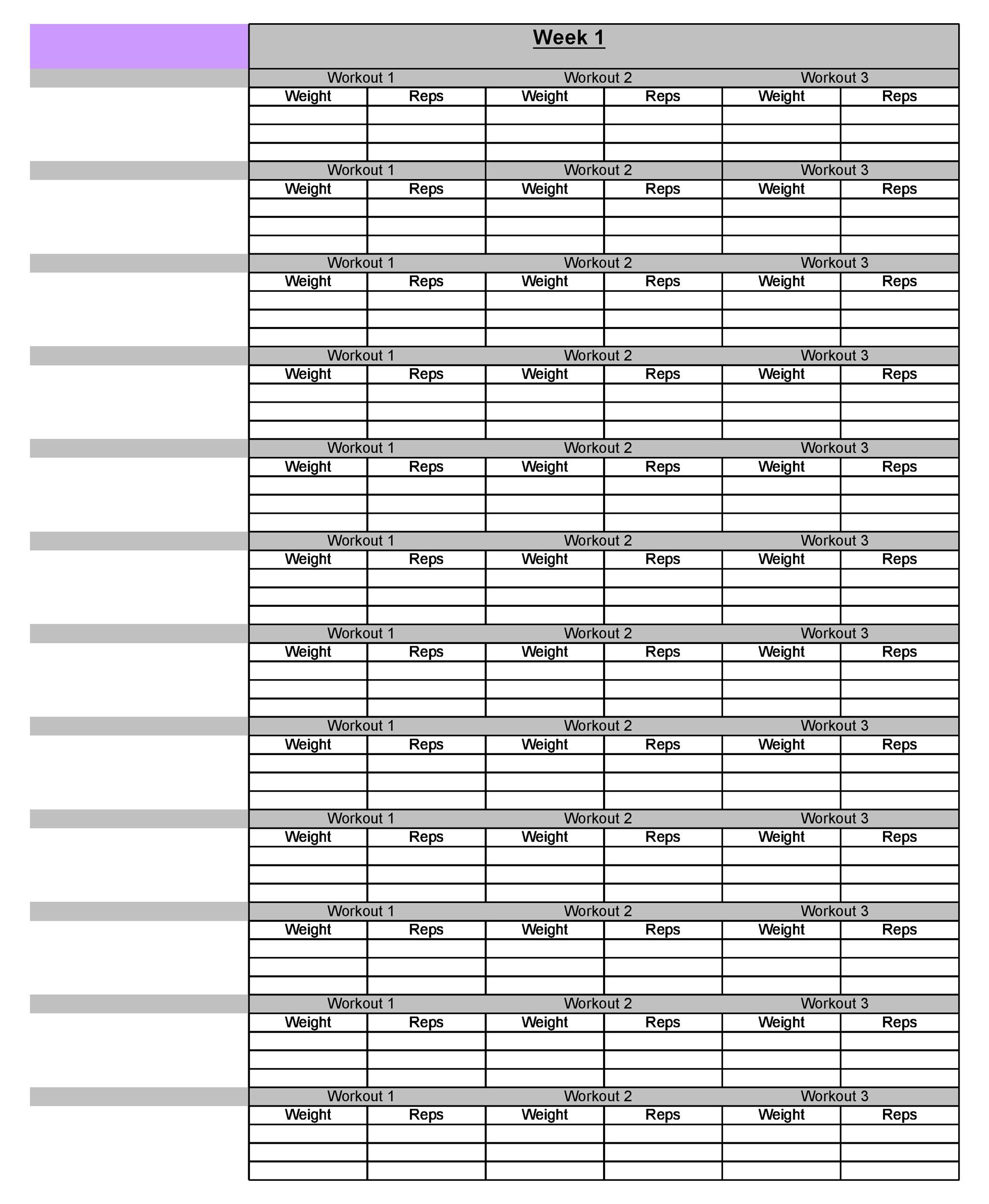 Home Gym Exercise Chart Free Download
