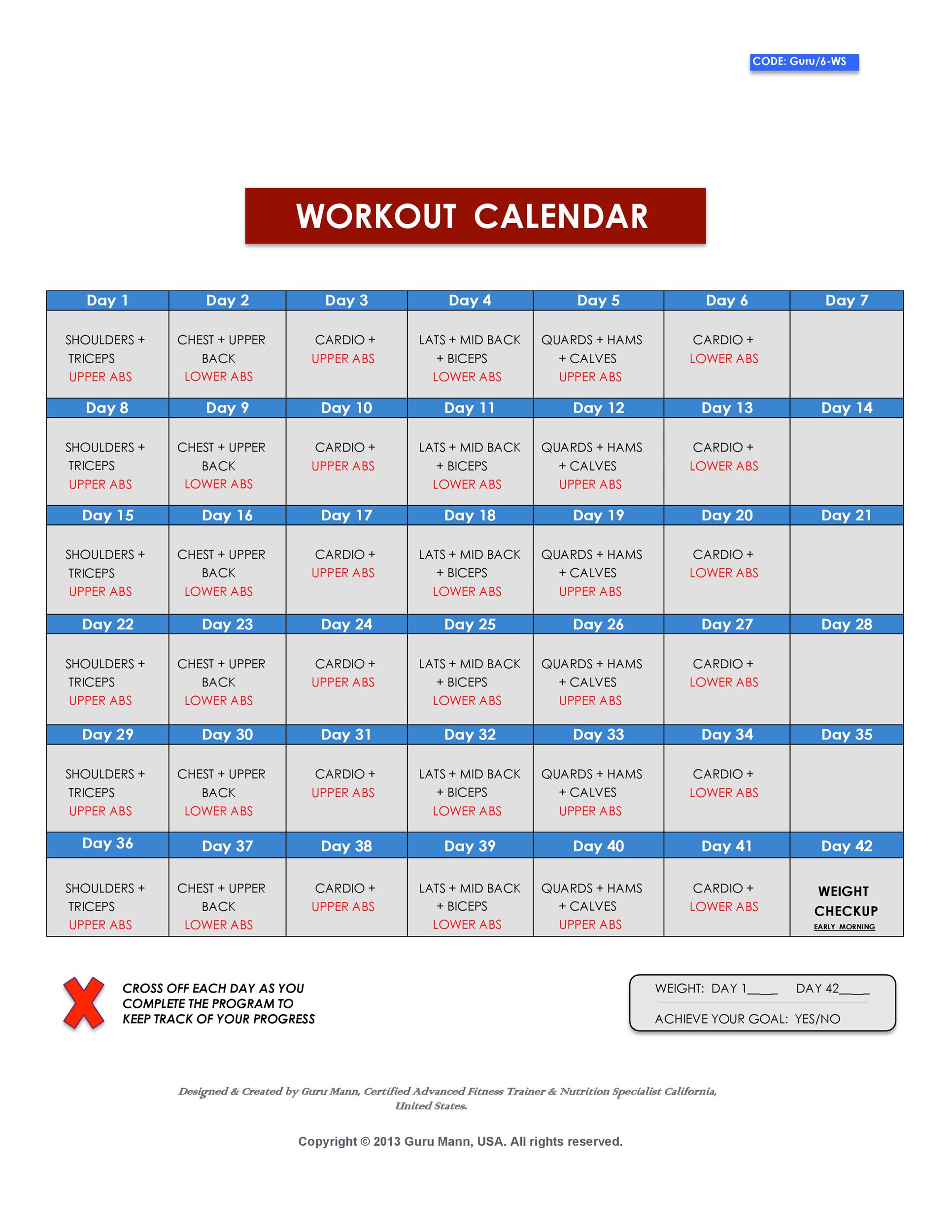 Total Gym Workout Chart Free Download