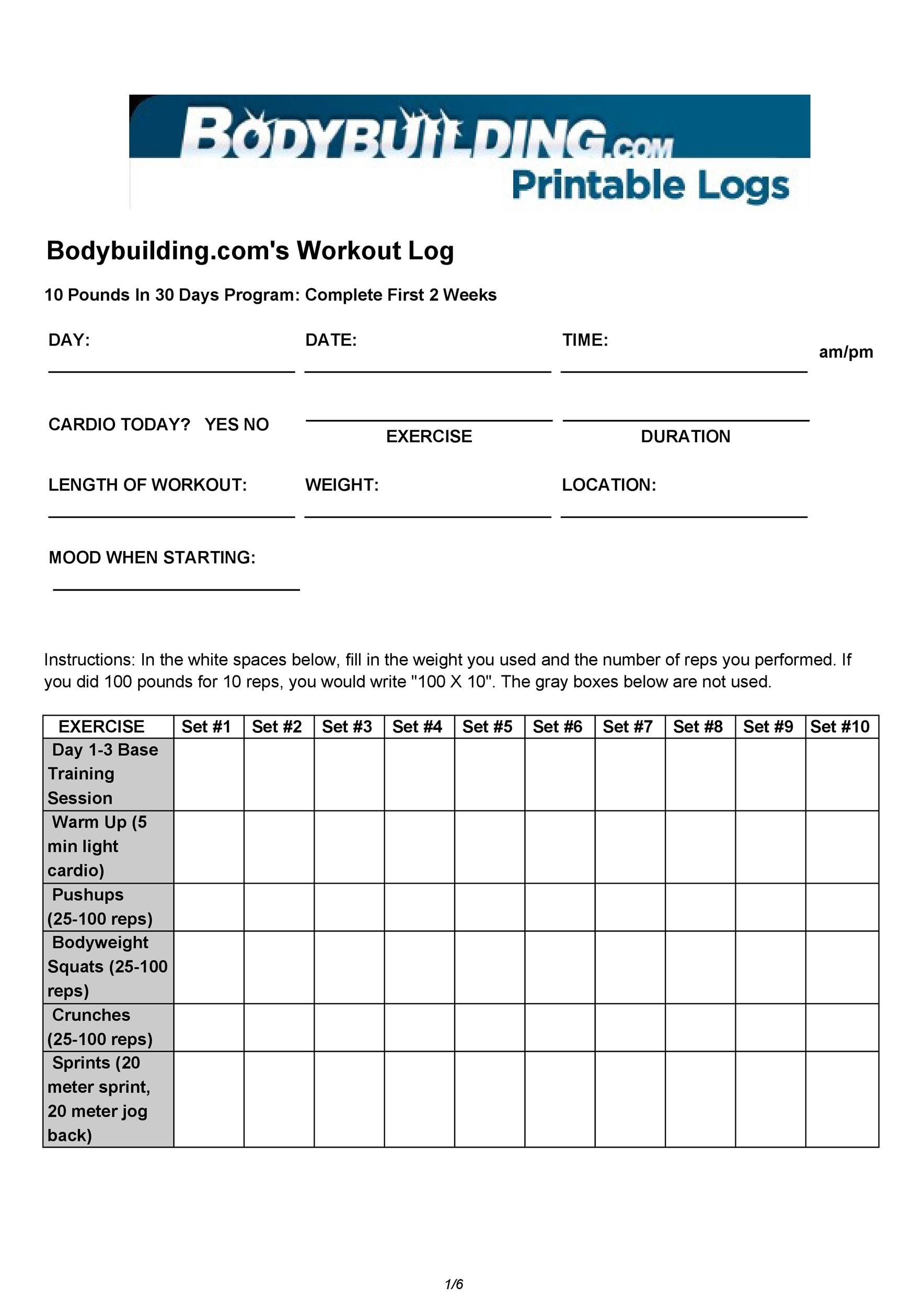 Exercise Tracking Chart Excel