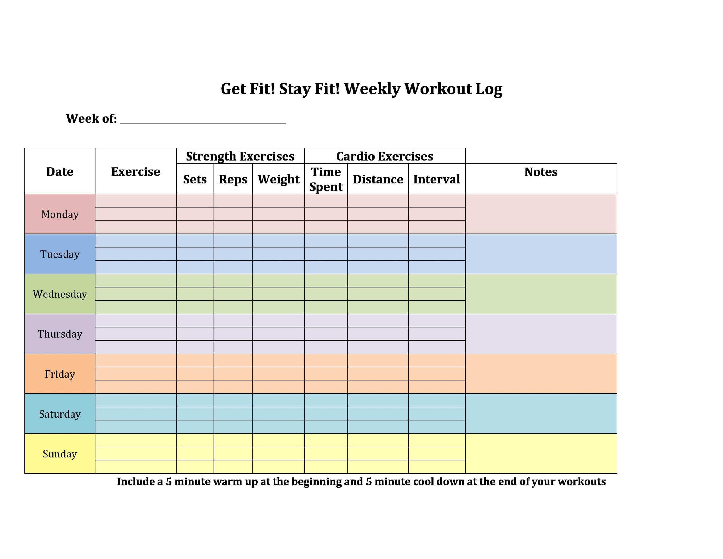 Printable Exercise Chart Template