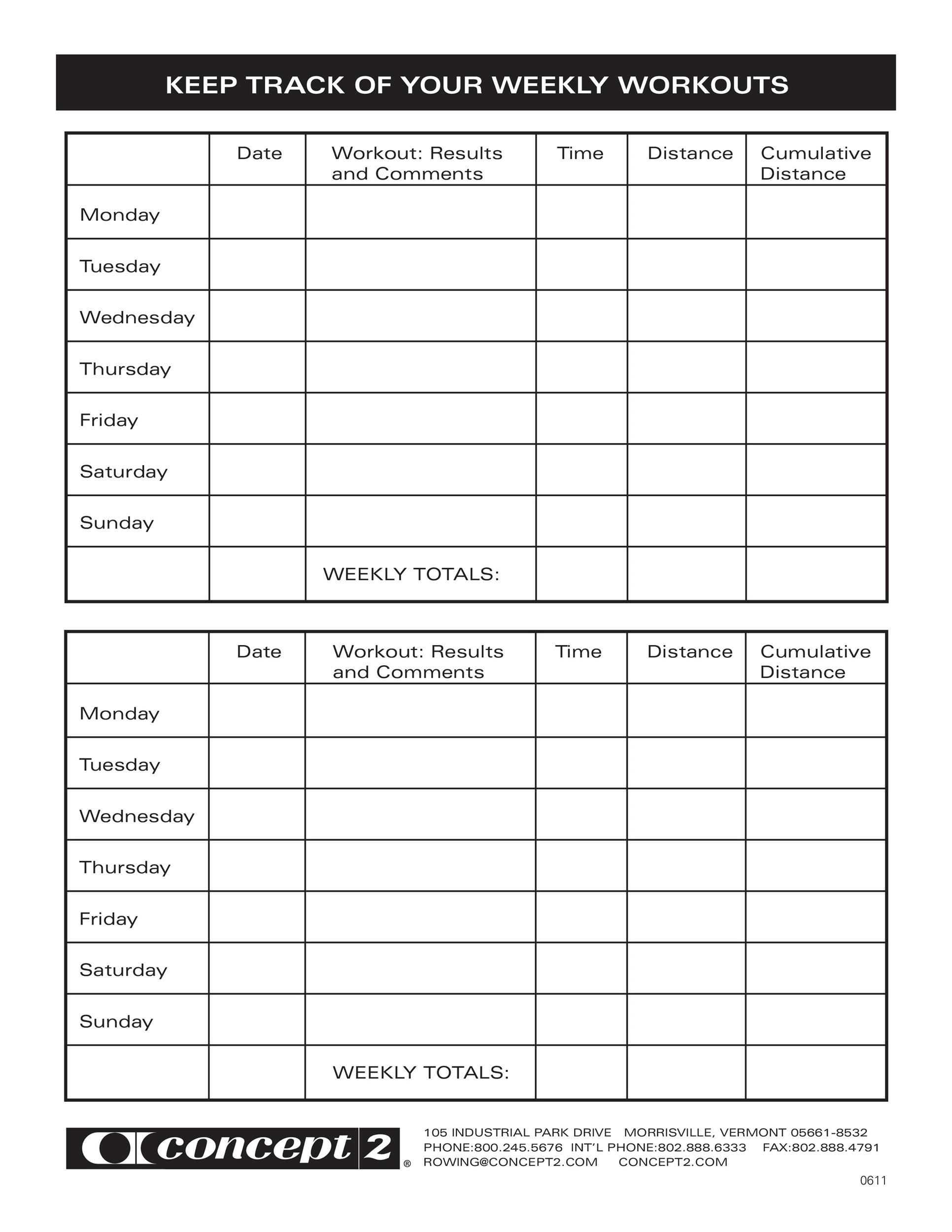 Weekly Workout Chart Template