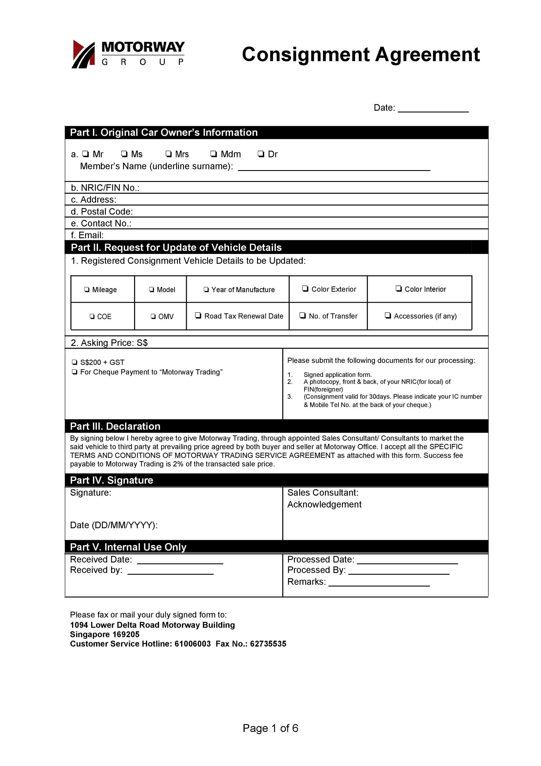 Consignment Agreement Form Free Agreement Templates