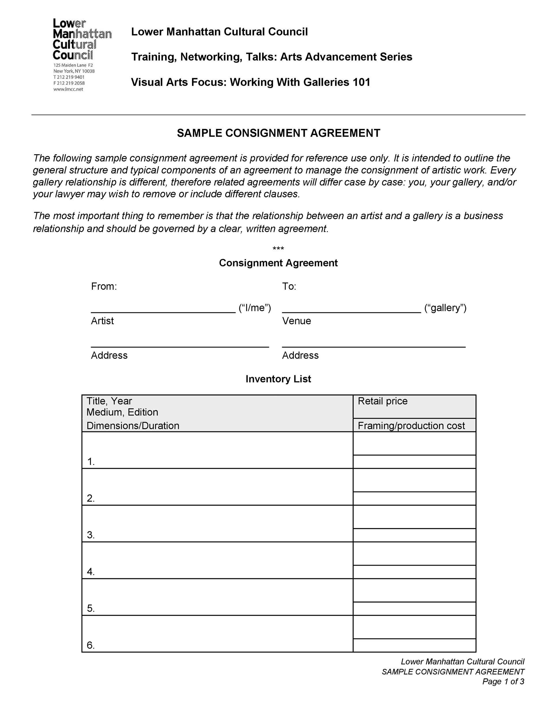 4 Consignment Agreement Forms Free Printable Word PDF Formats Free Agreement Templates