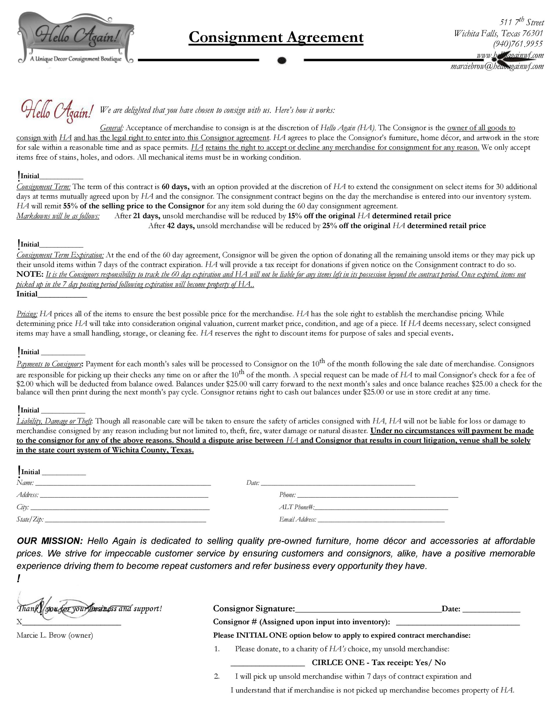 40 Best Consignment Agreement Templates Forms Template Lab