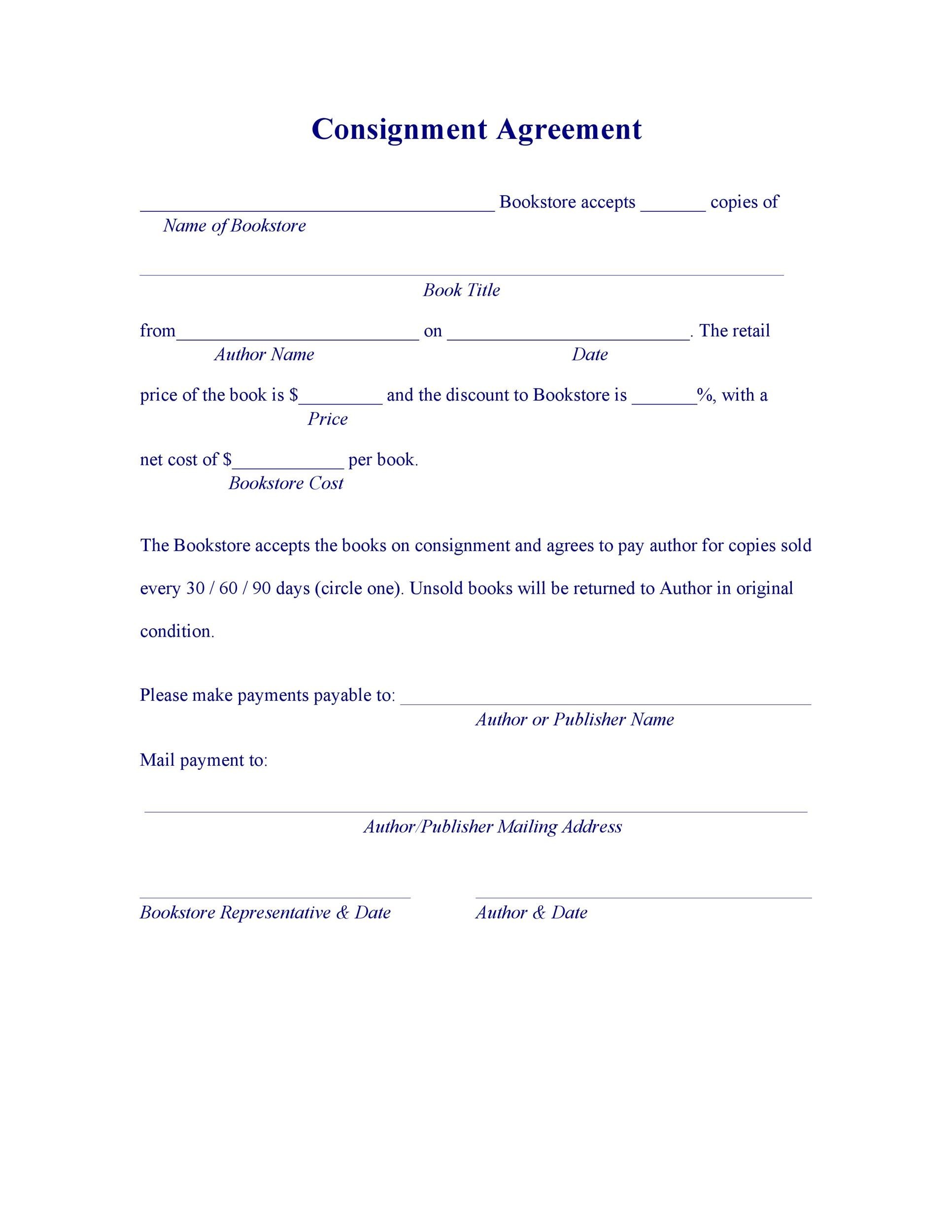 Free Printable Consignment Contract Master of Documents