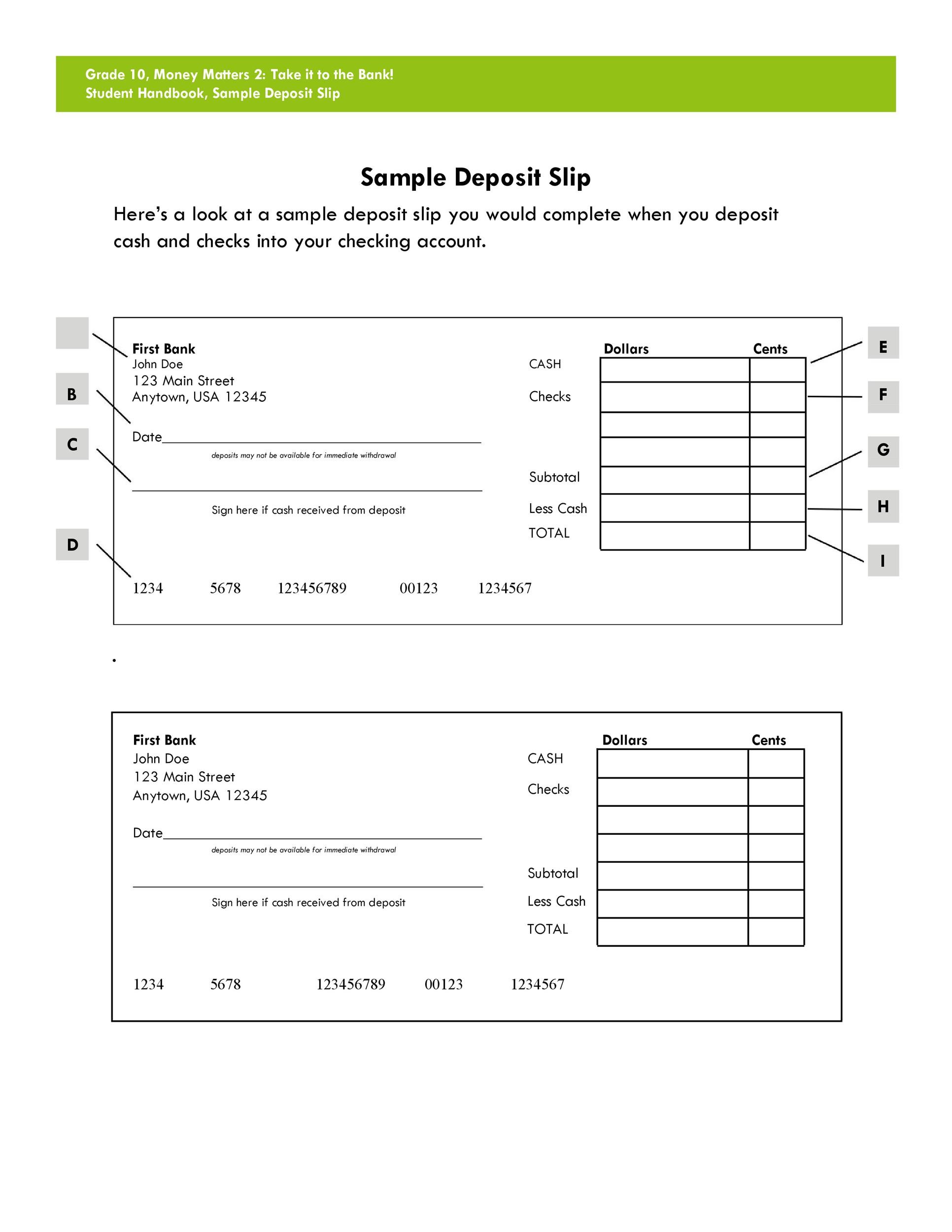 Free Bank Deposit Slips Printable