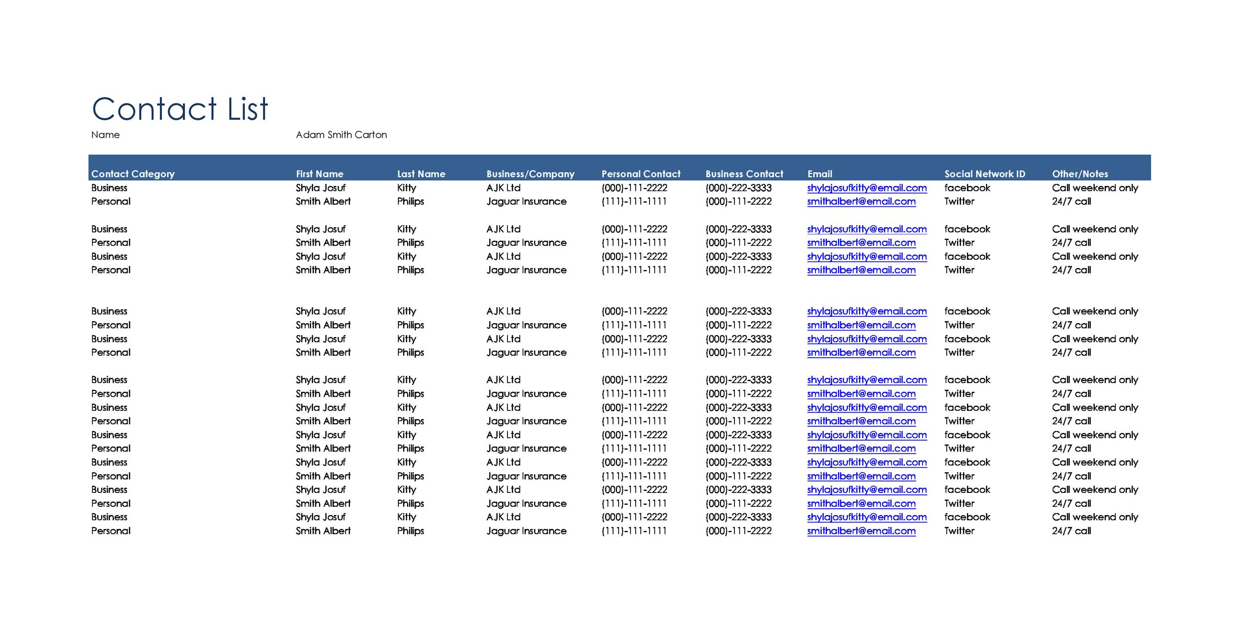 40 Phone & Email Contact List Templates [Word, Excel] ᐅ TemplateLab