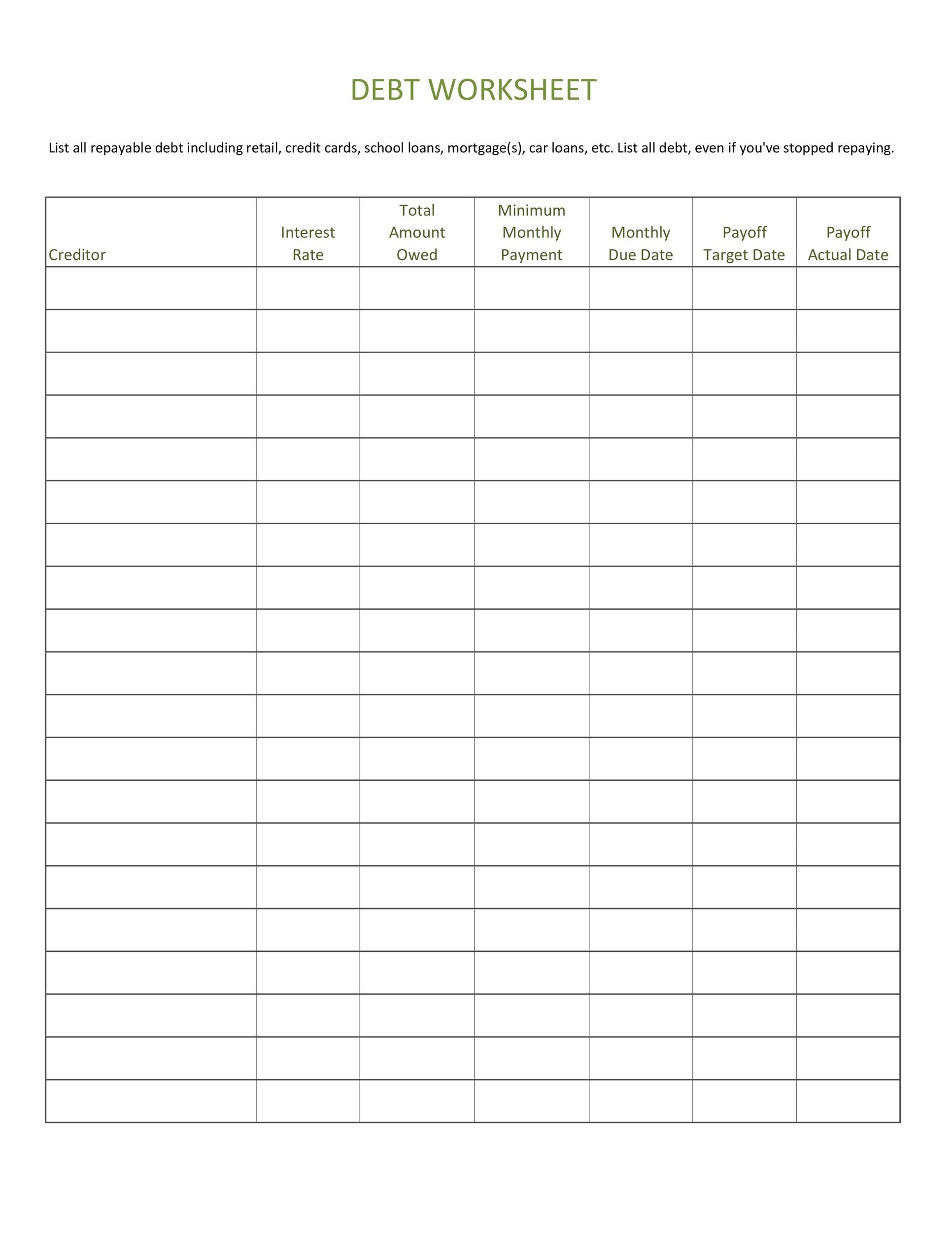 Fillable Debt Snowball Form Printable Forms Free Online