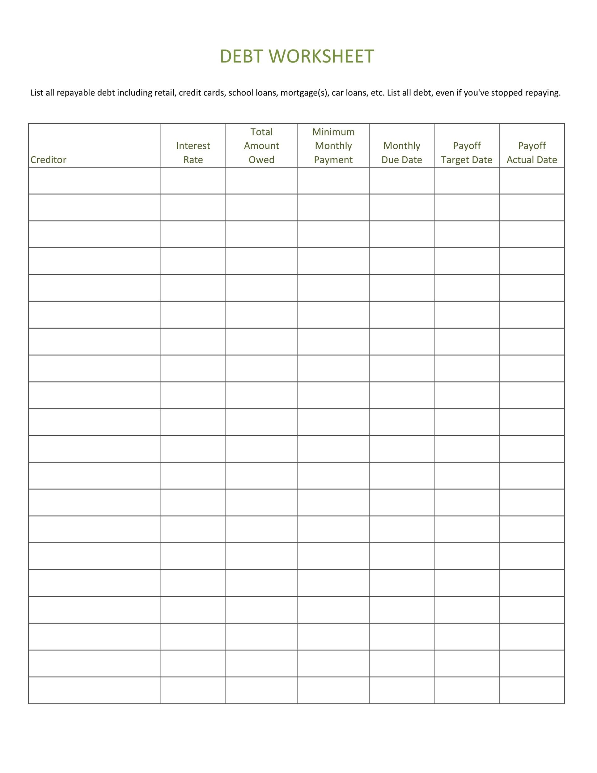 Free Debt Snowball Sheet Printable Pdf