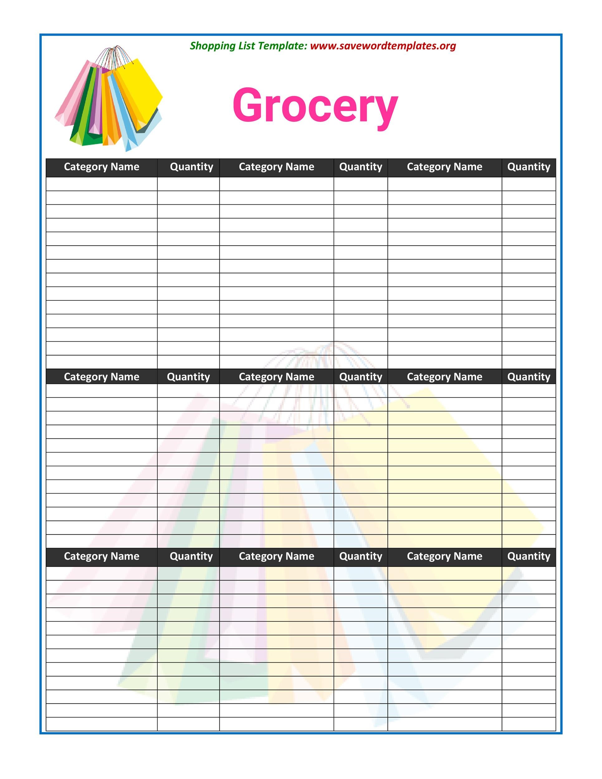 Free Printable Grocery List And Shopping List Template