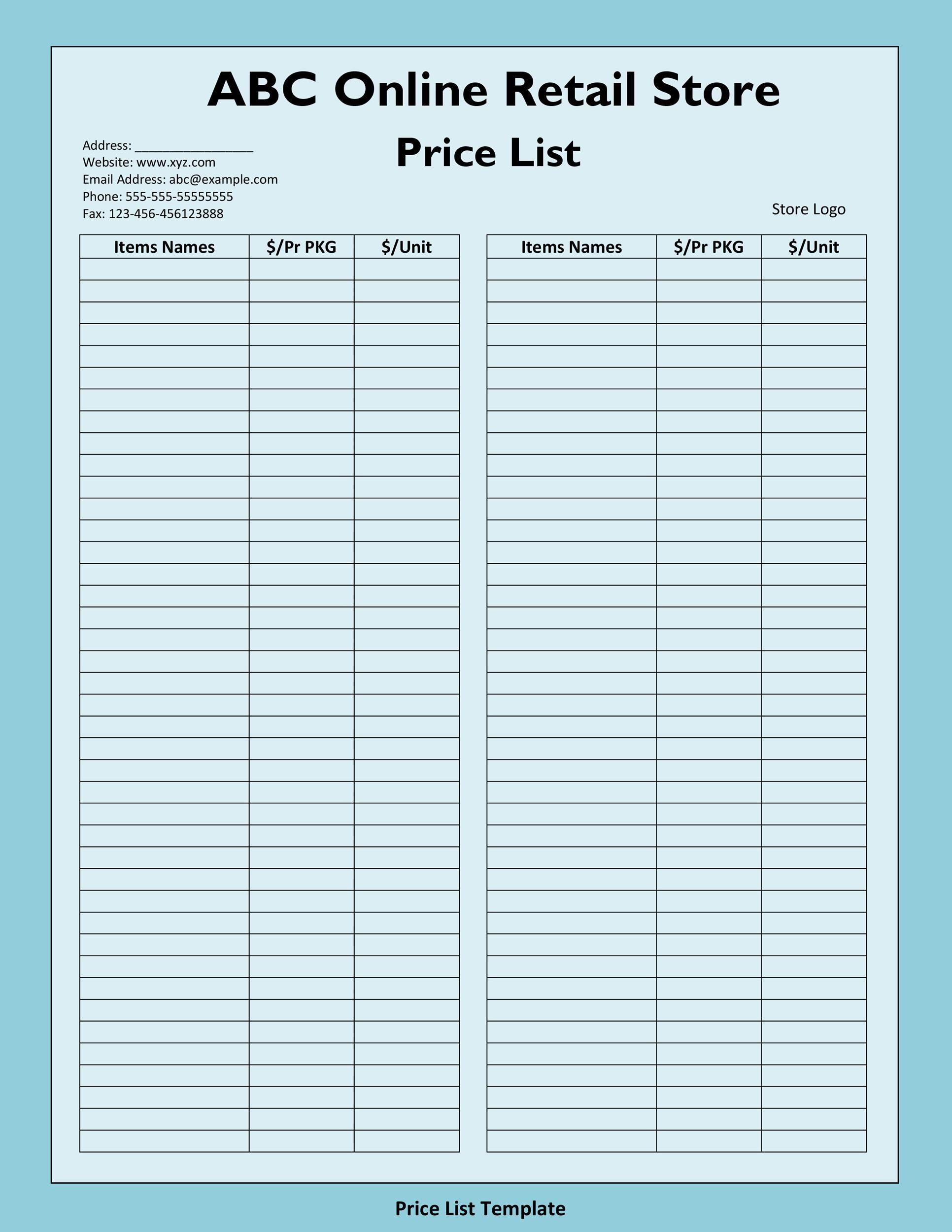 Grocery Store Price Comparison Chart