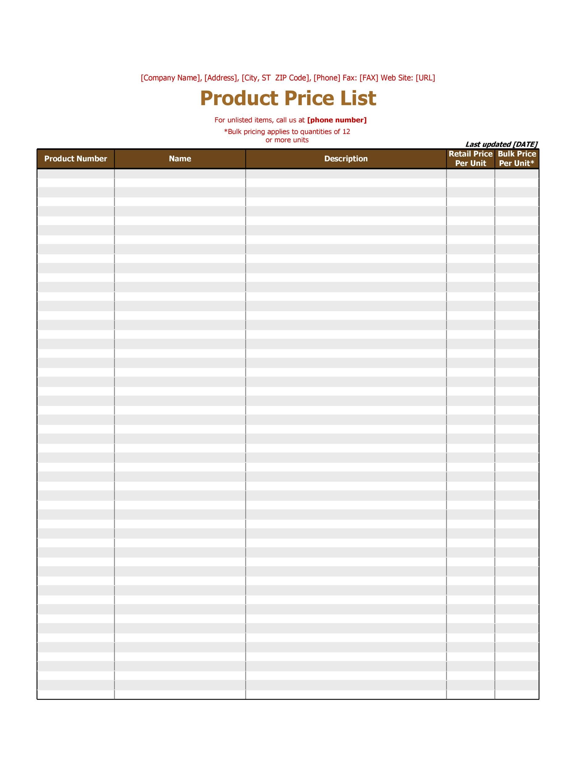 40 FREE Price List Templates (Price Sheet Templates) Template Lab