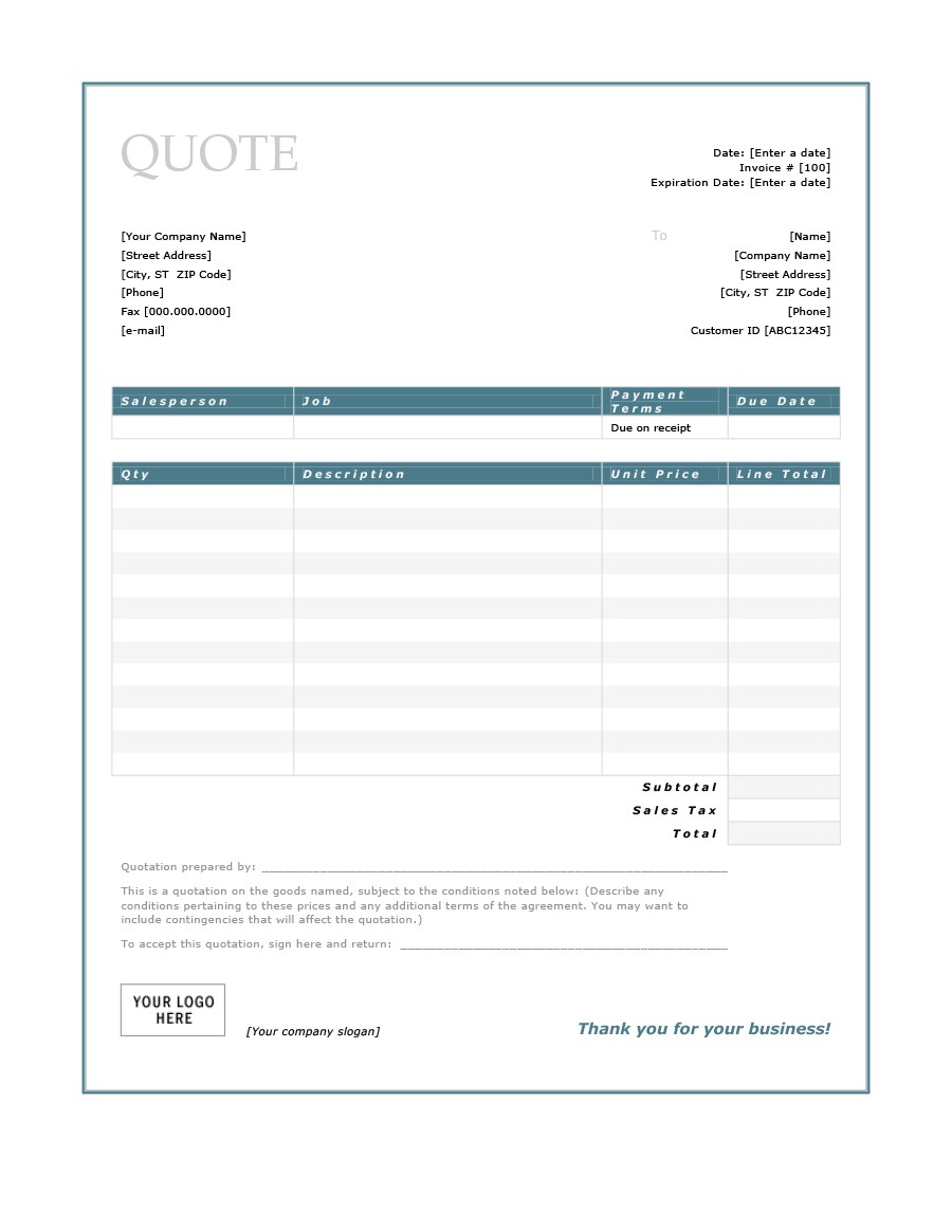 quote form template free download