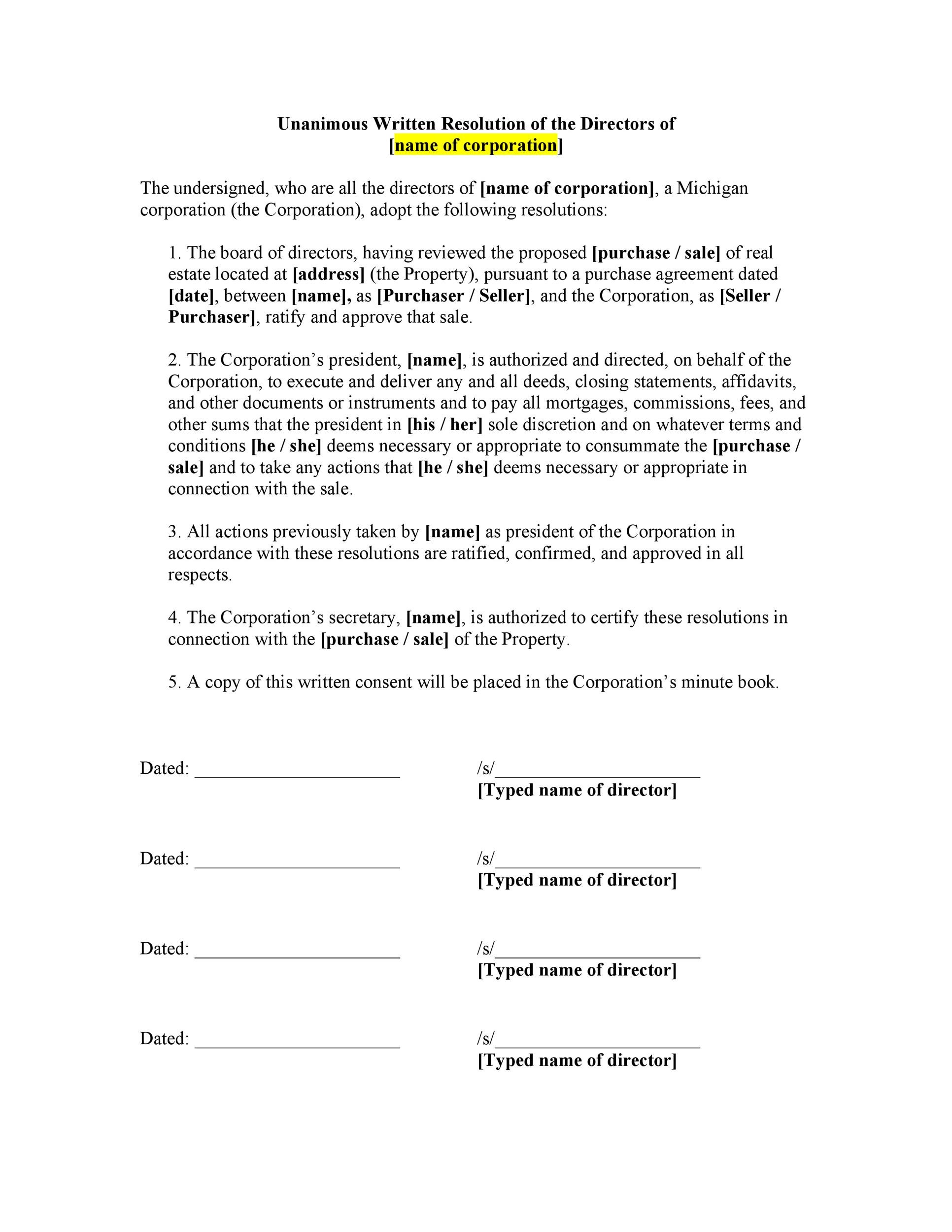 Delaware Board Resolution Template