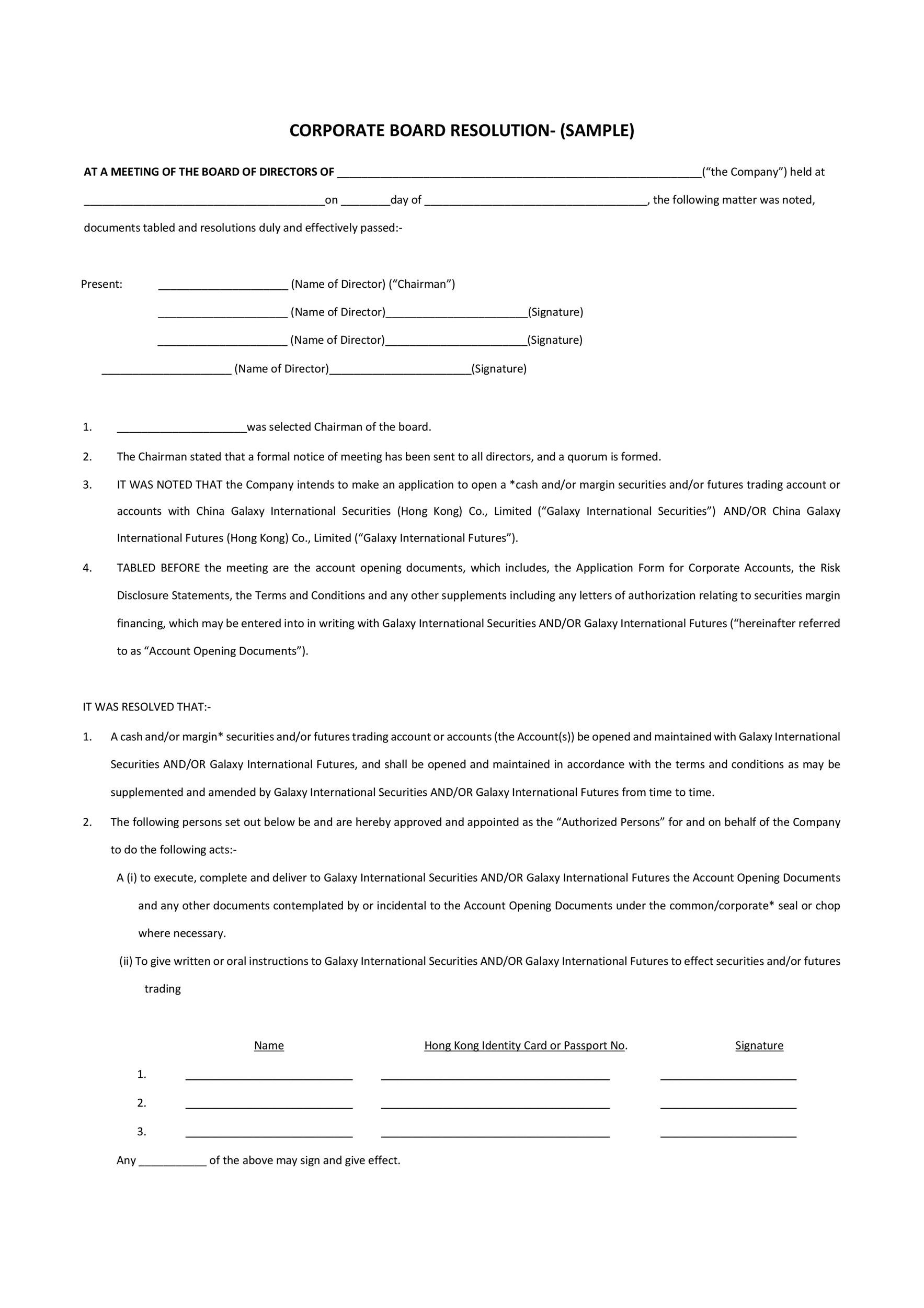 50 Printable Board Resolution Sample Forms And Templates Images