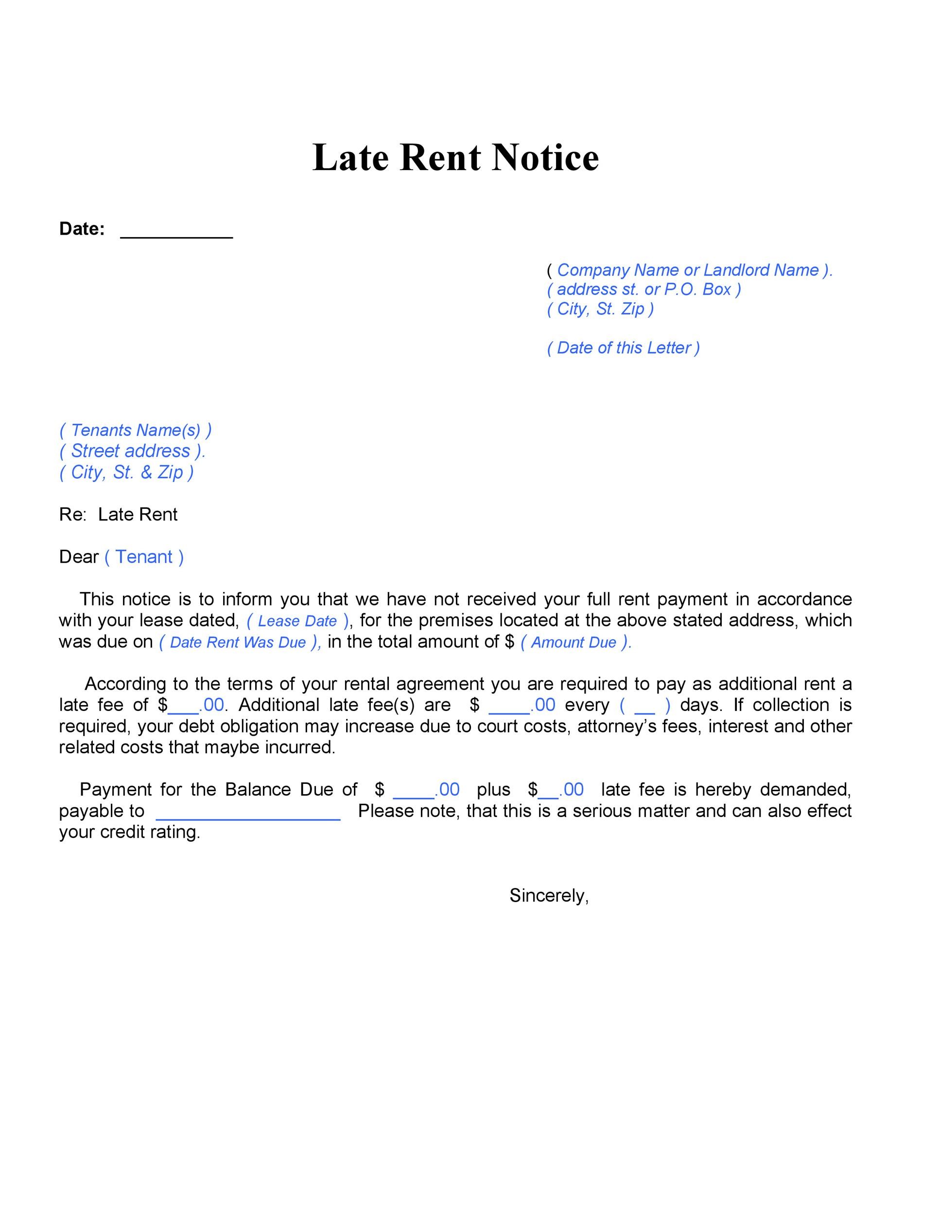 Late Fee For Rent Notice